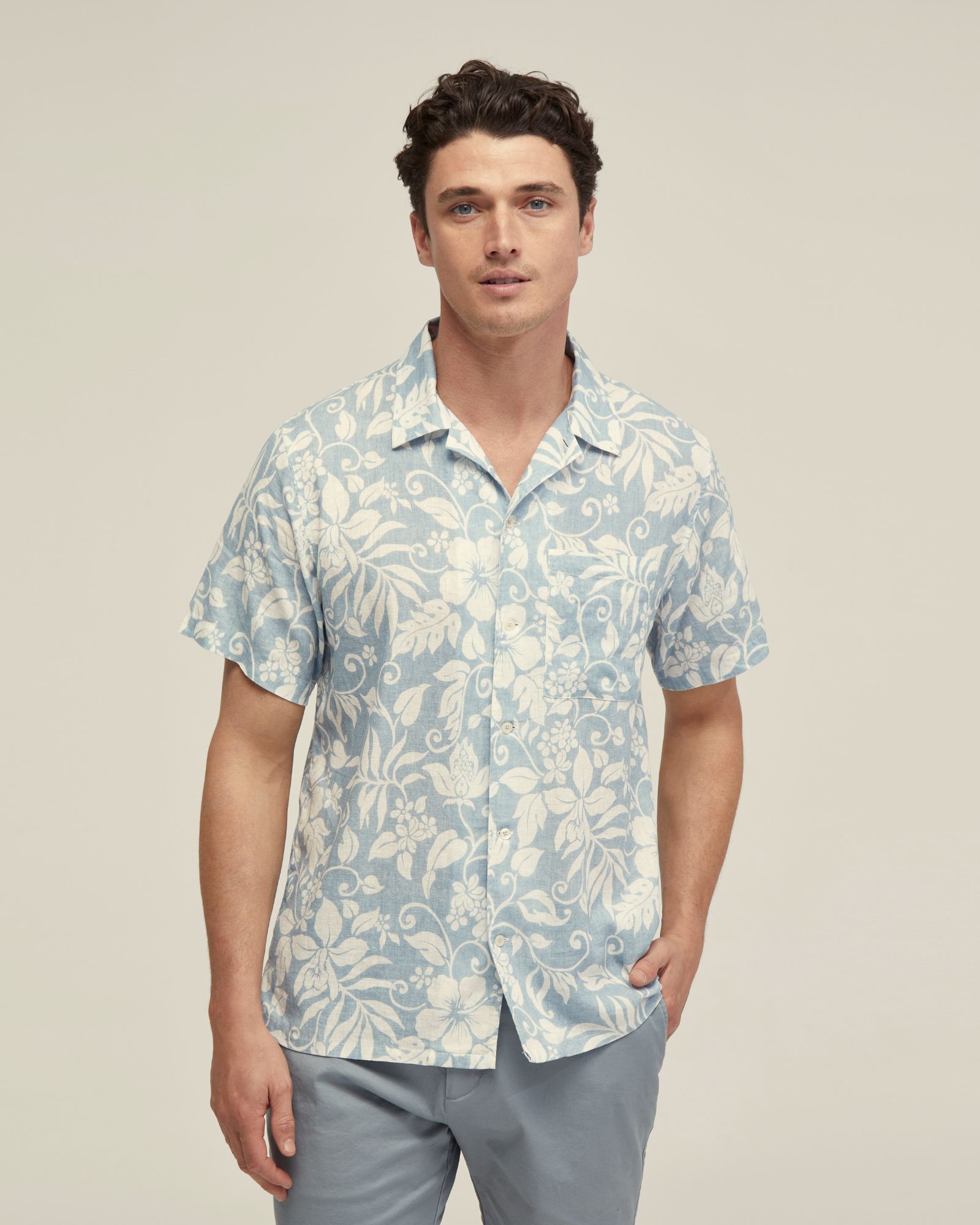 Vinny Linen Blend Printed Short Sleeve Shirt