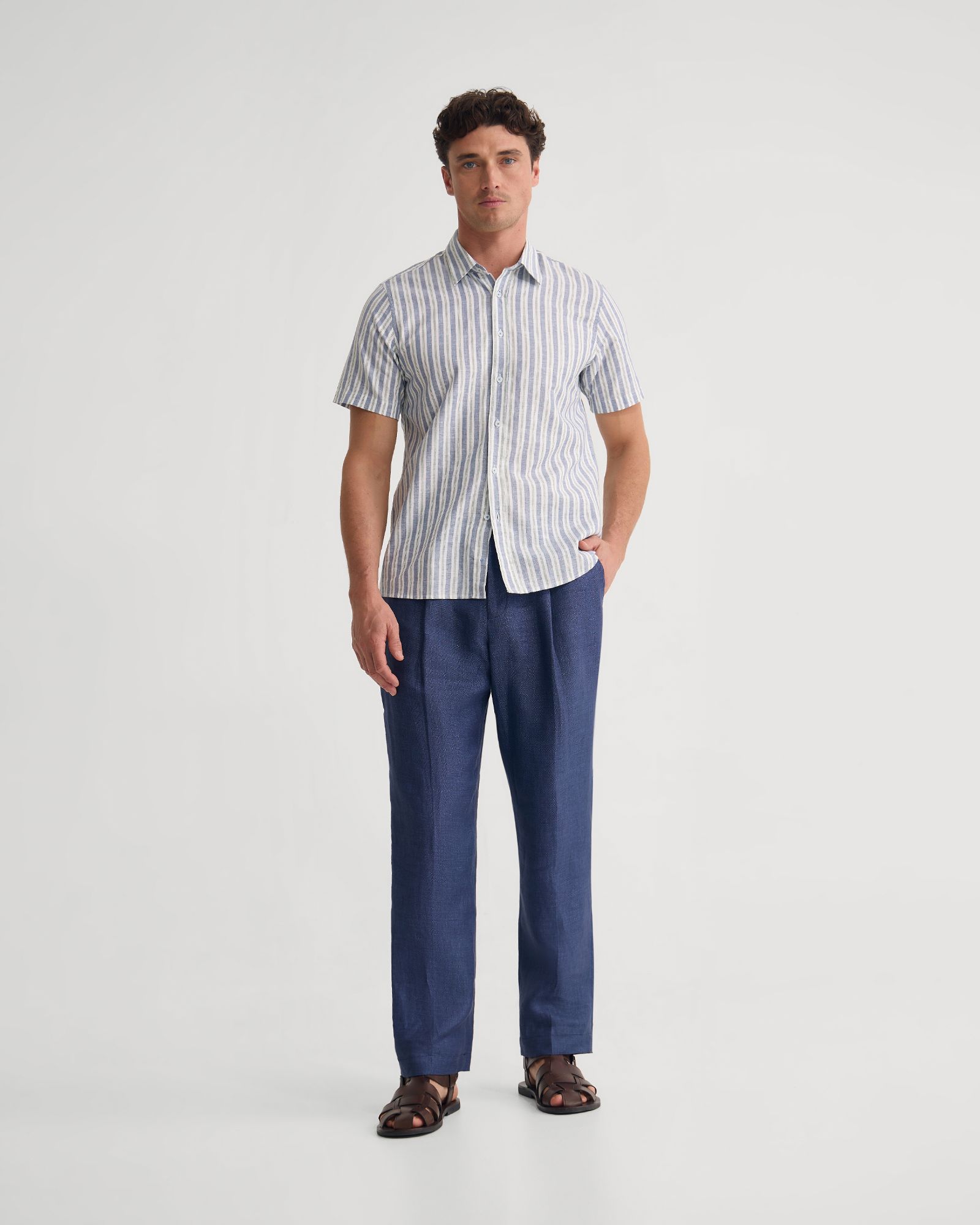 Leyton Short Sleeve Stripe Linen Shirt