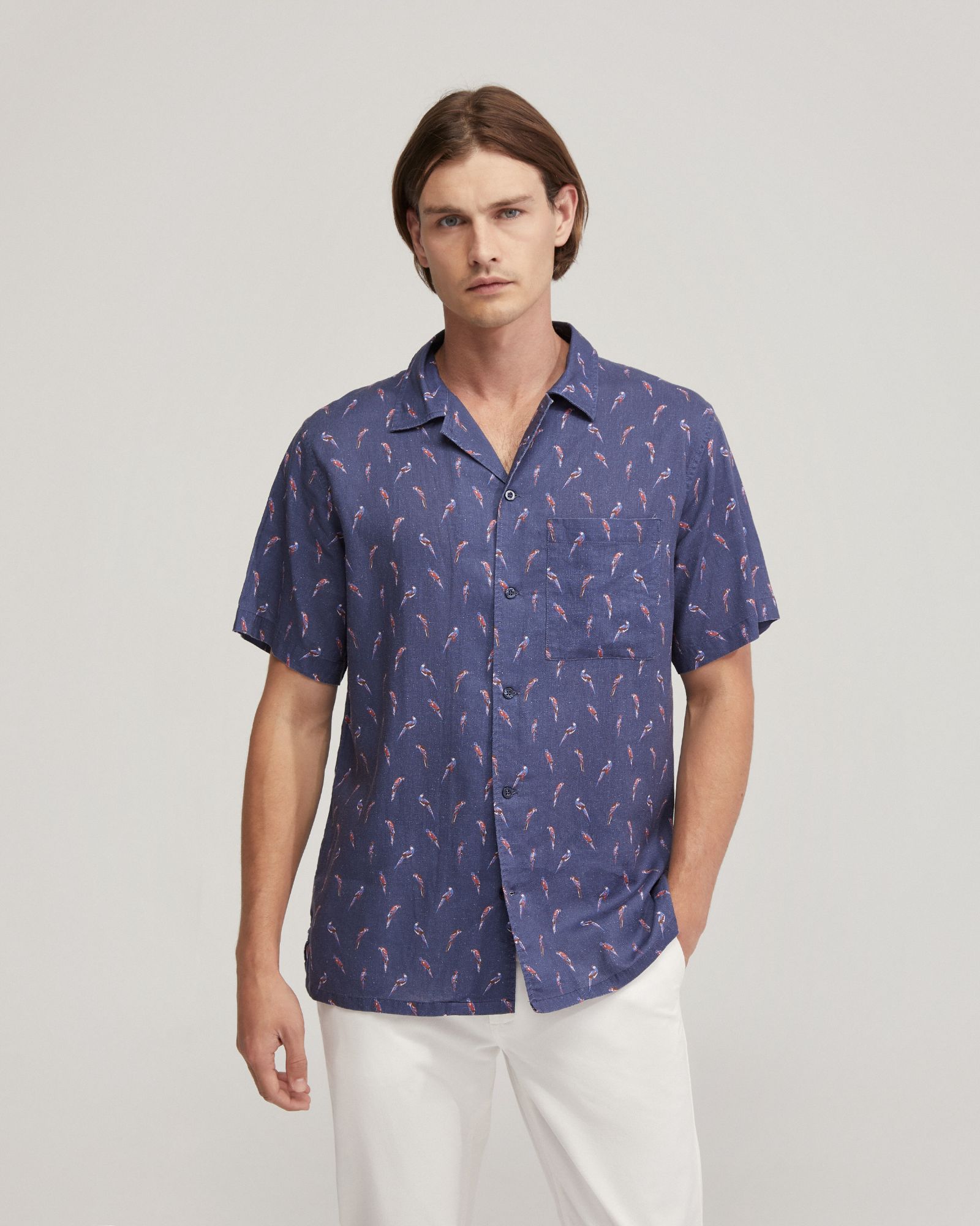 Vinny Linen Blend Short Sleeve Printed Shirt
