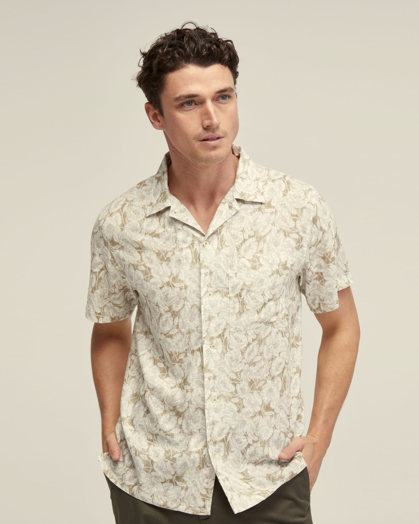 Vinny Linen Blend Printed Short Sleeve Shirt