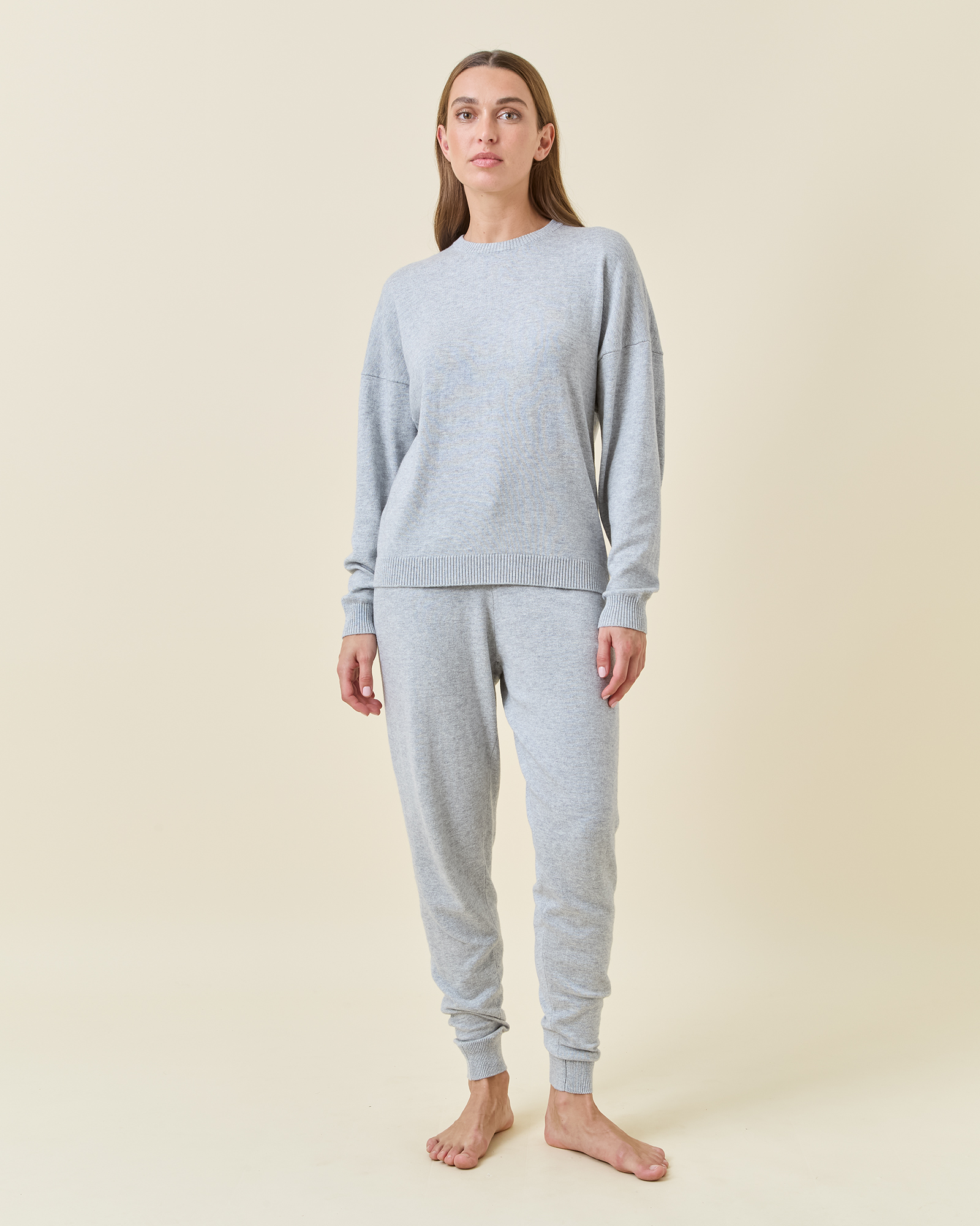 Cotton Cashmere Crew Neck Long Sleeve Top