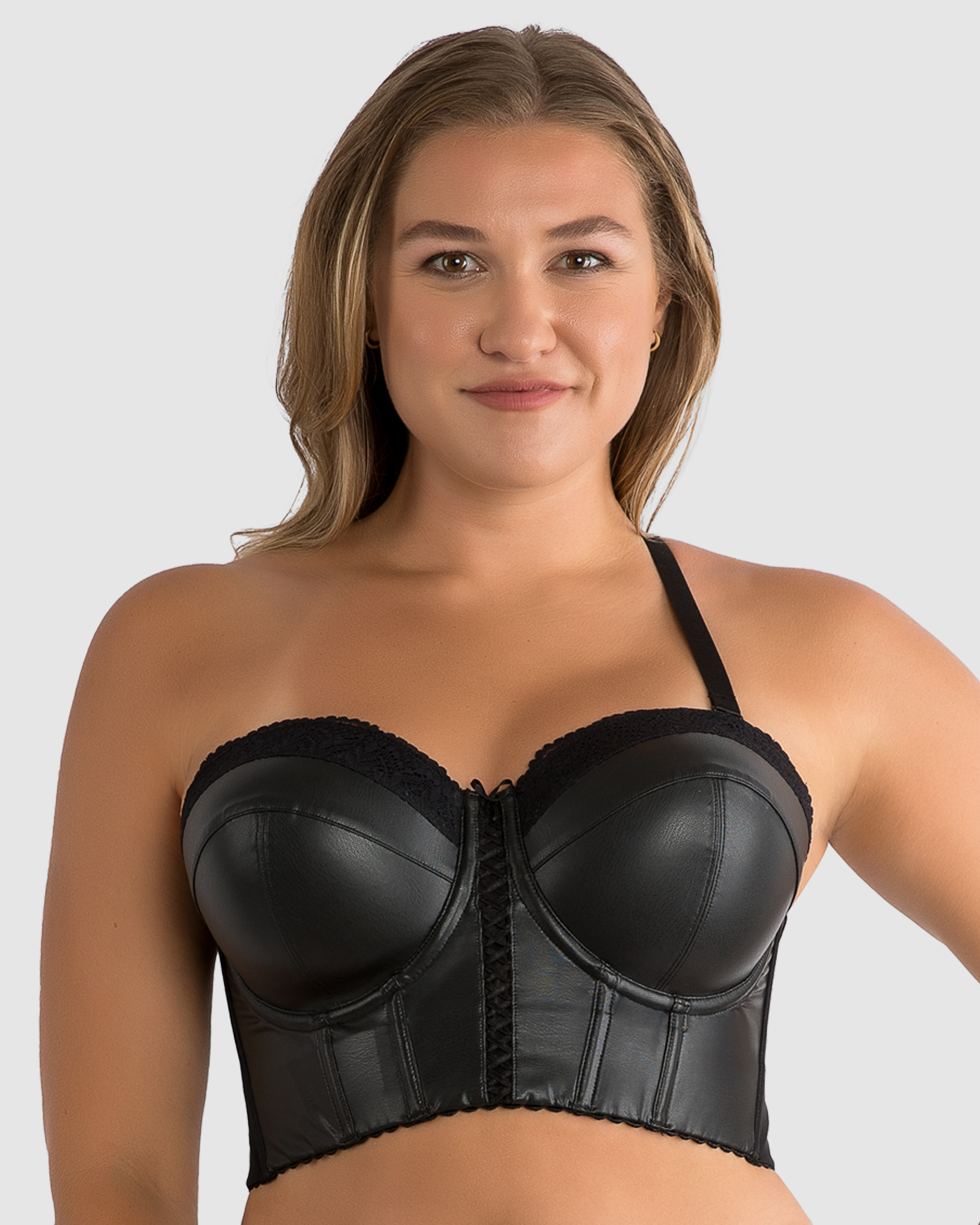 Stevie Faux Leather Longline Bustier Bra Top