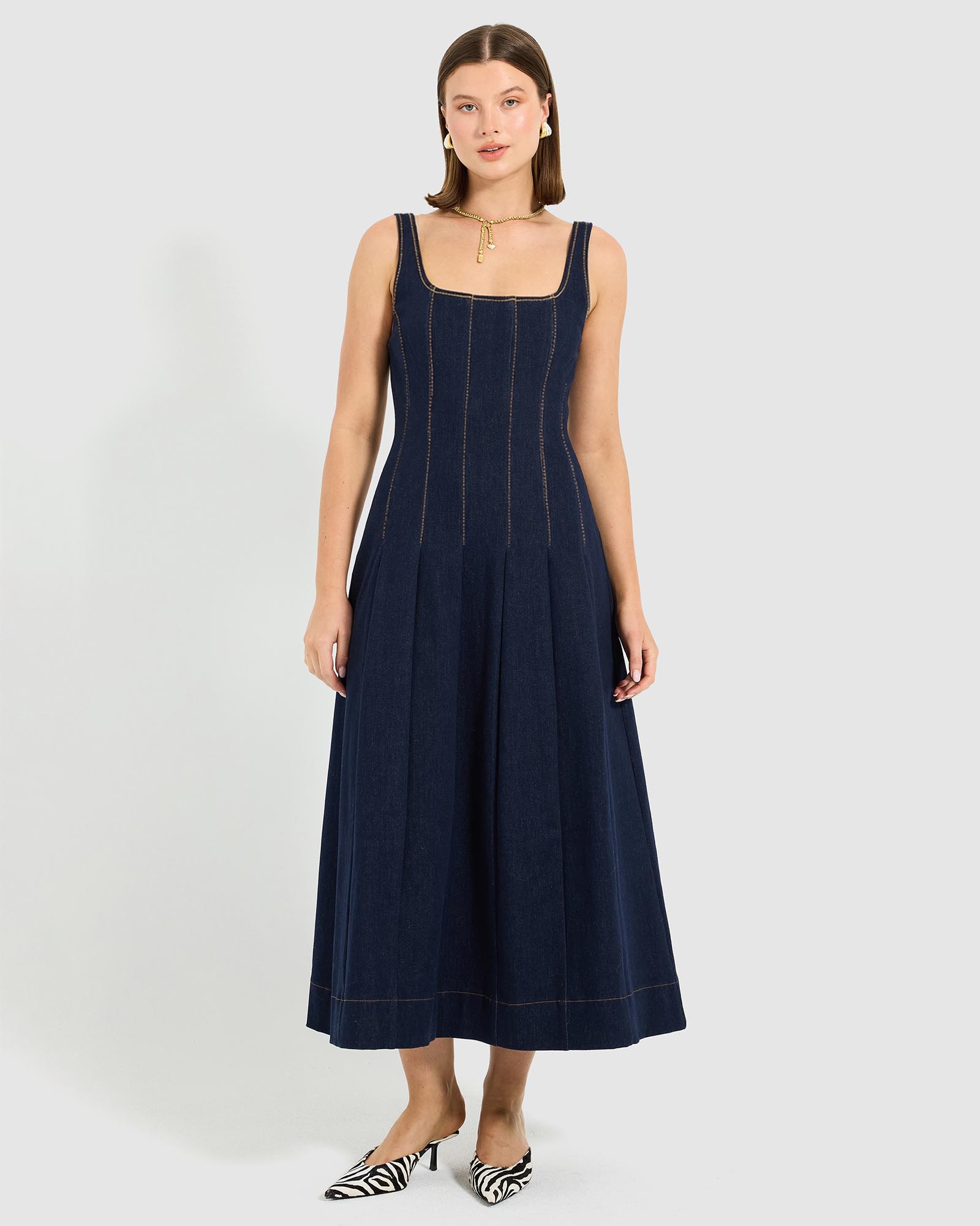 Hudson Denim Panelled Midi Dress