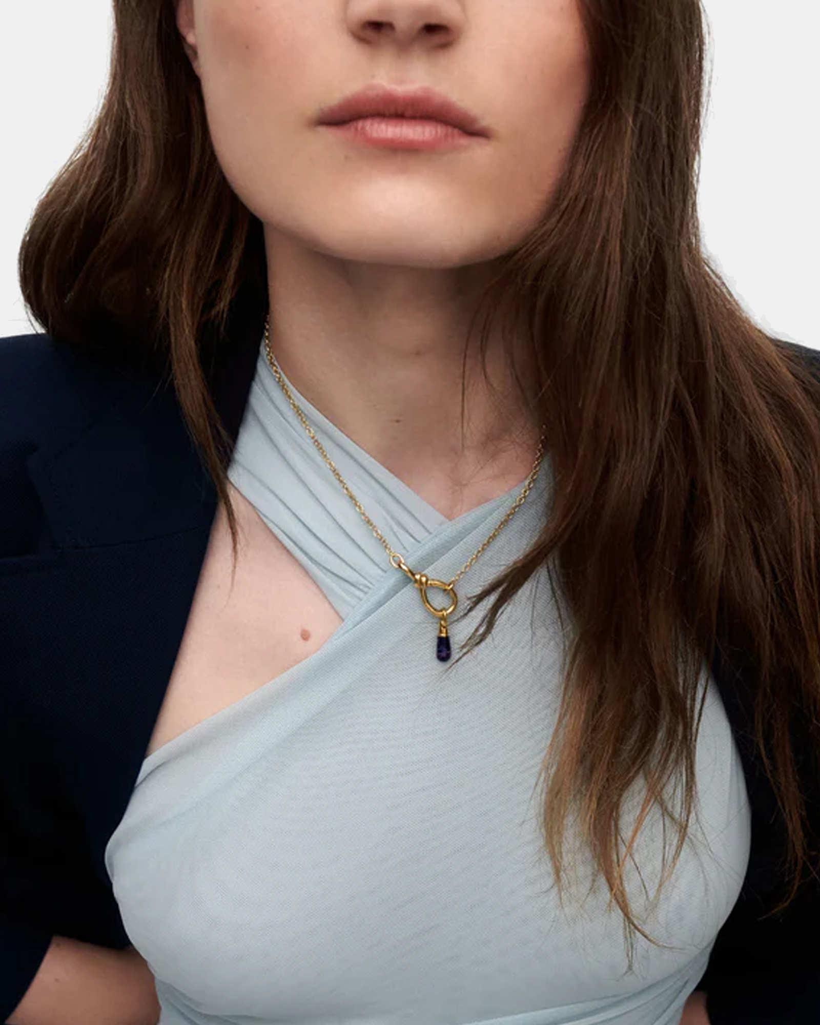 Sodalite Drop Pendant Stacker Chain Necklace