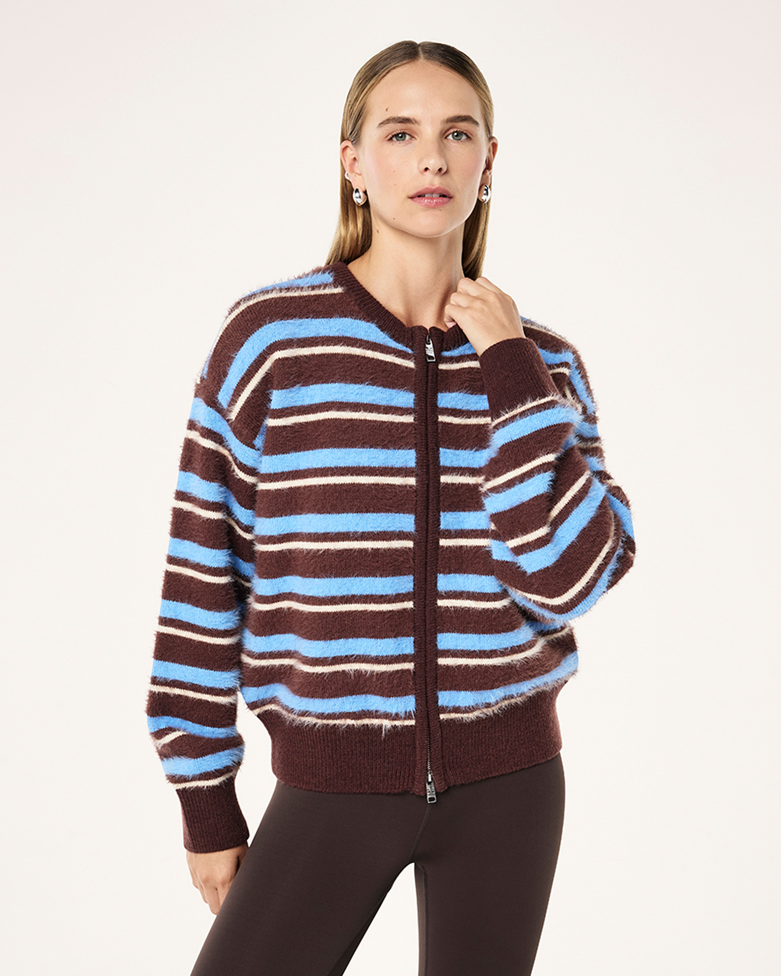 Sable Stripe Knit Bomber Jacket