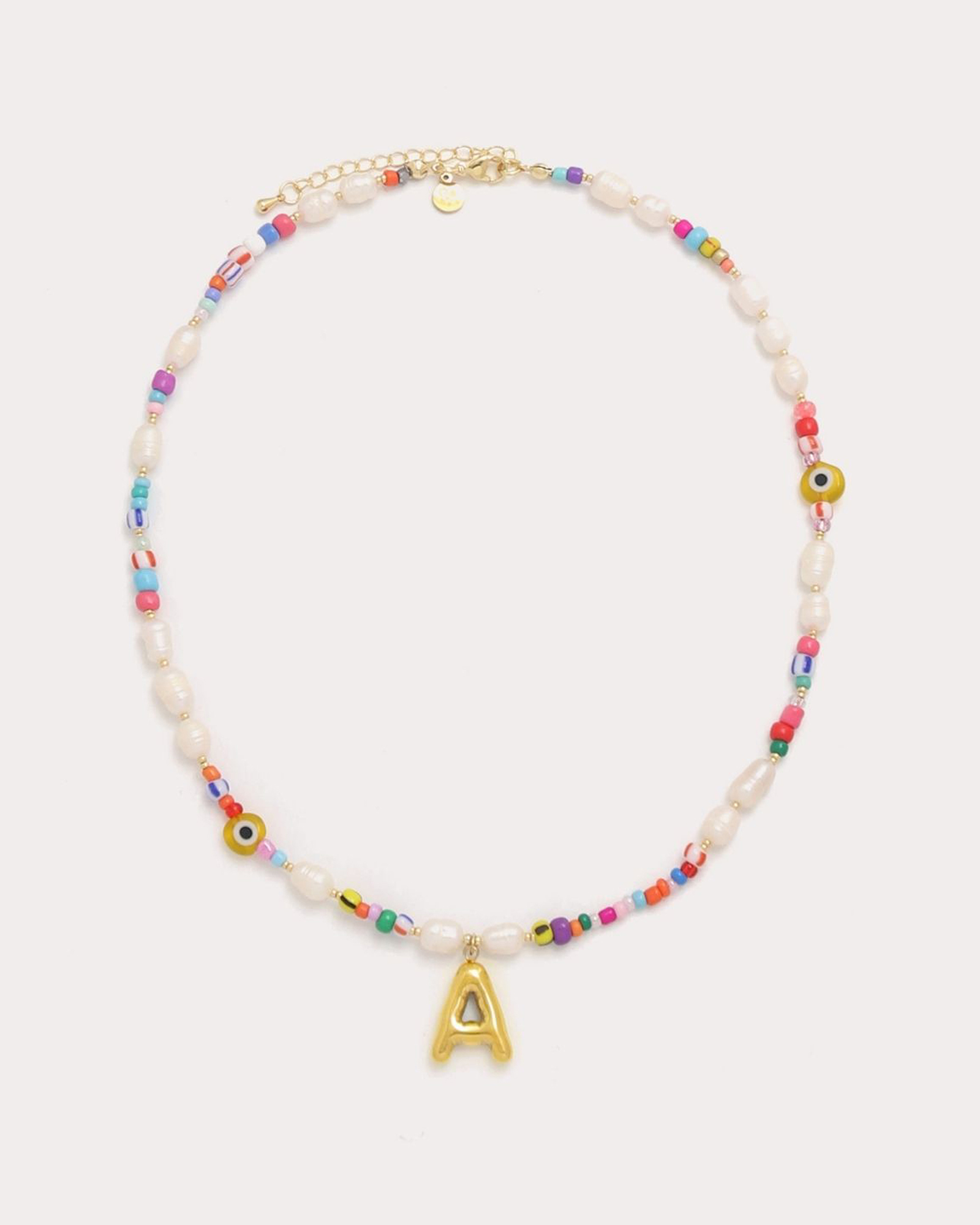 Beaded Pearl Bubble Initial Necklace