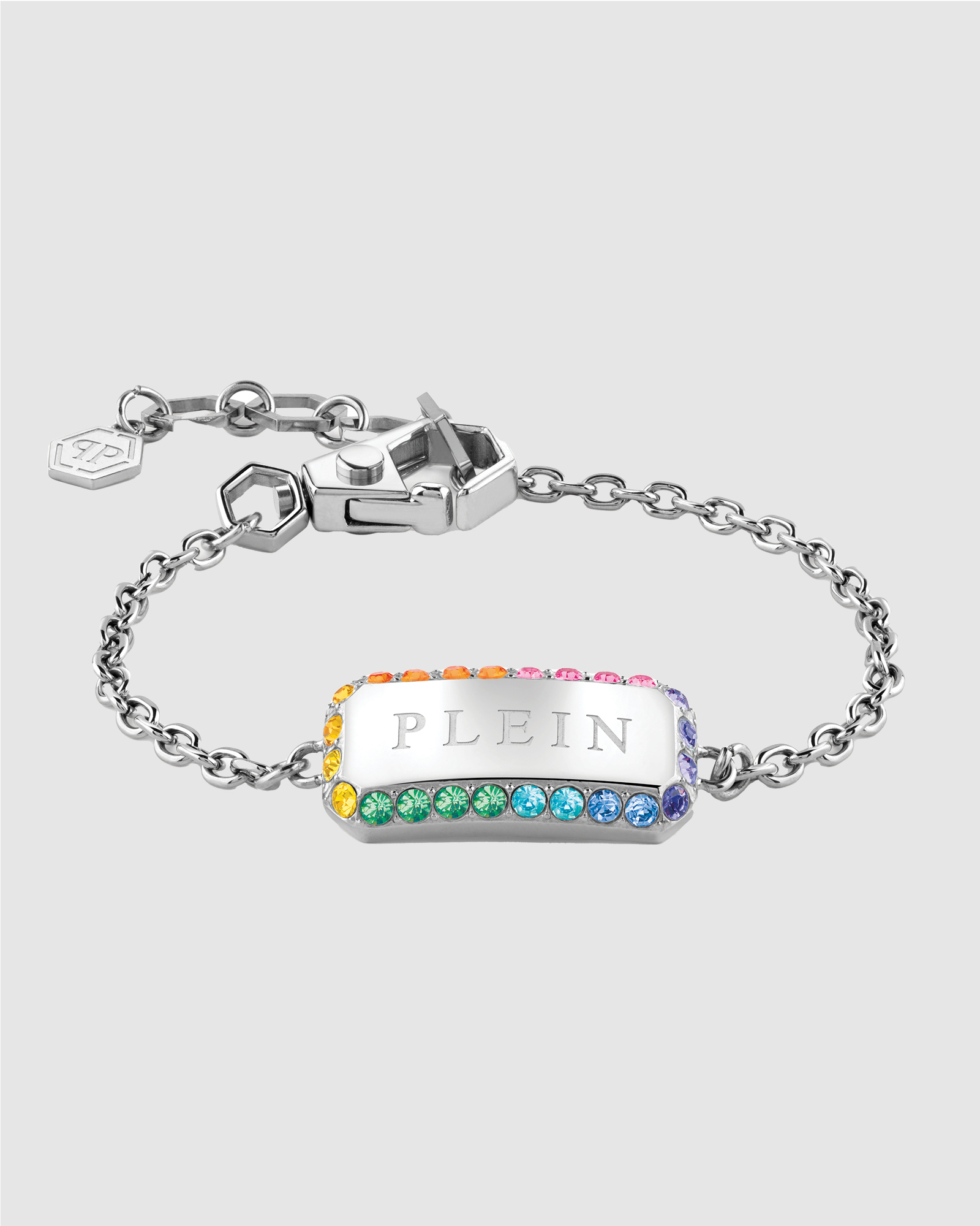 PLEIN CRYSTAL TAG Stainless Steel Rainbow Crystals Bracelet
