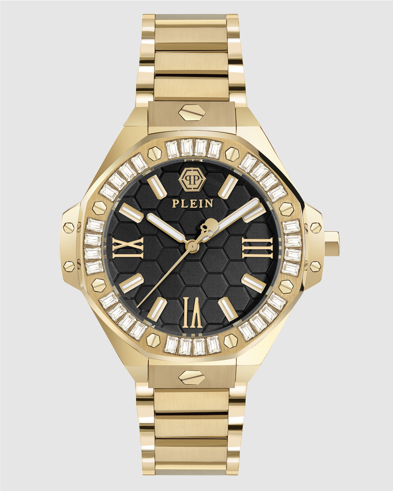 Plein Lady Royal - 39mm Black dial with baguette-cut crystals Gold-tone watch