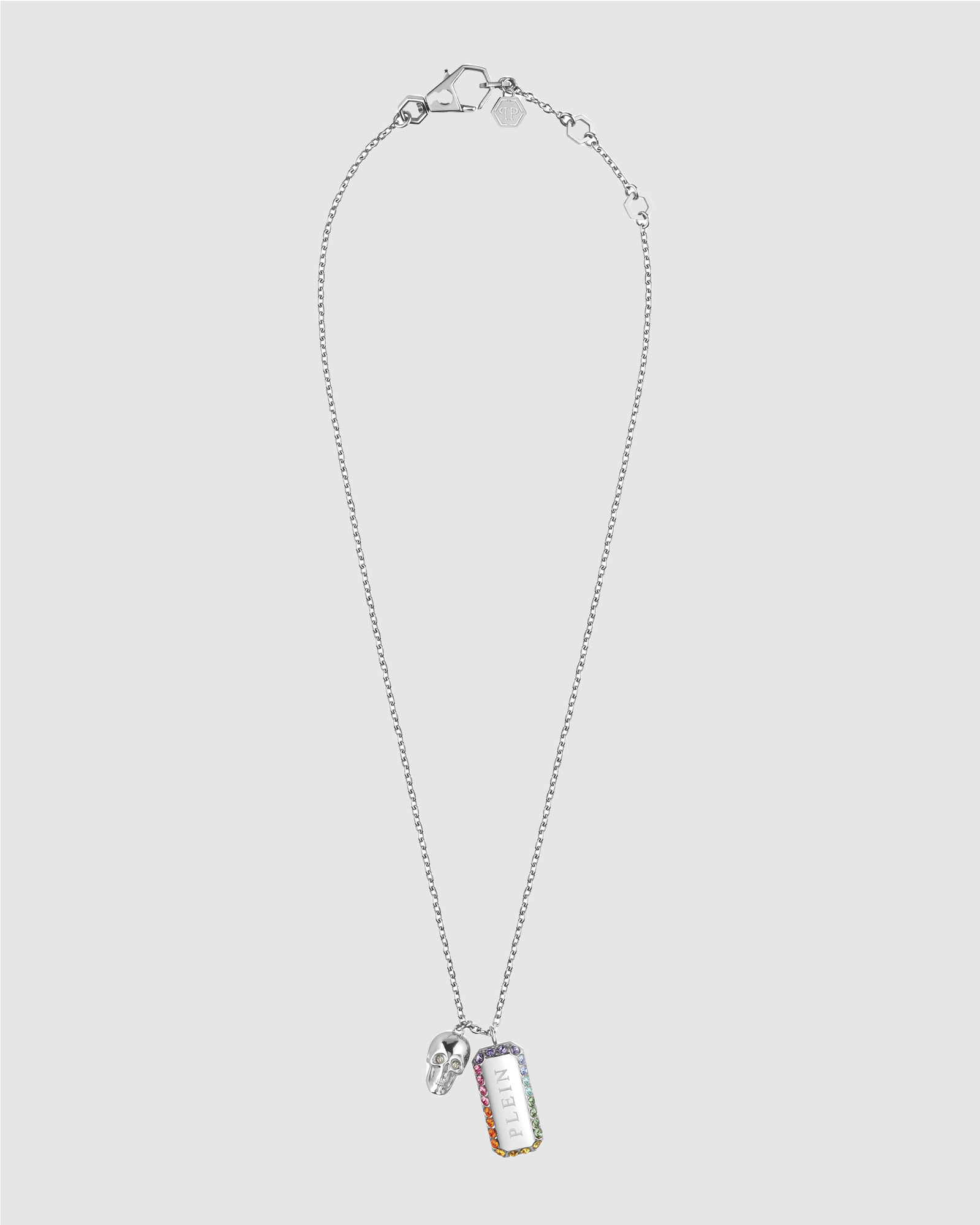 PLEIN CRYSTAL TAG Stainless Steel Rainbow Crystals Long Necklace