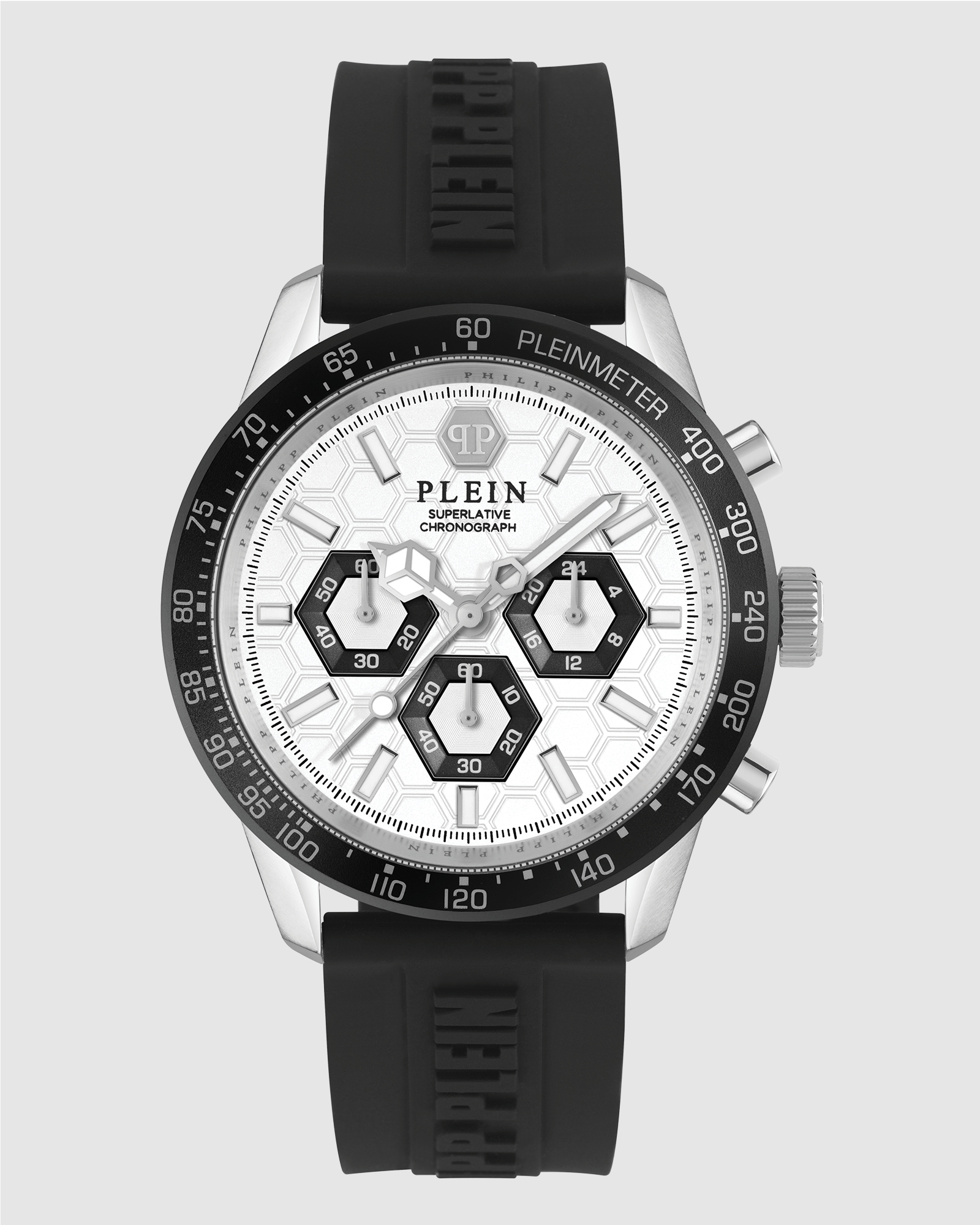 Pleinmeter - 44mm Silver Dial and Black Silicone Strap