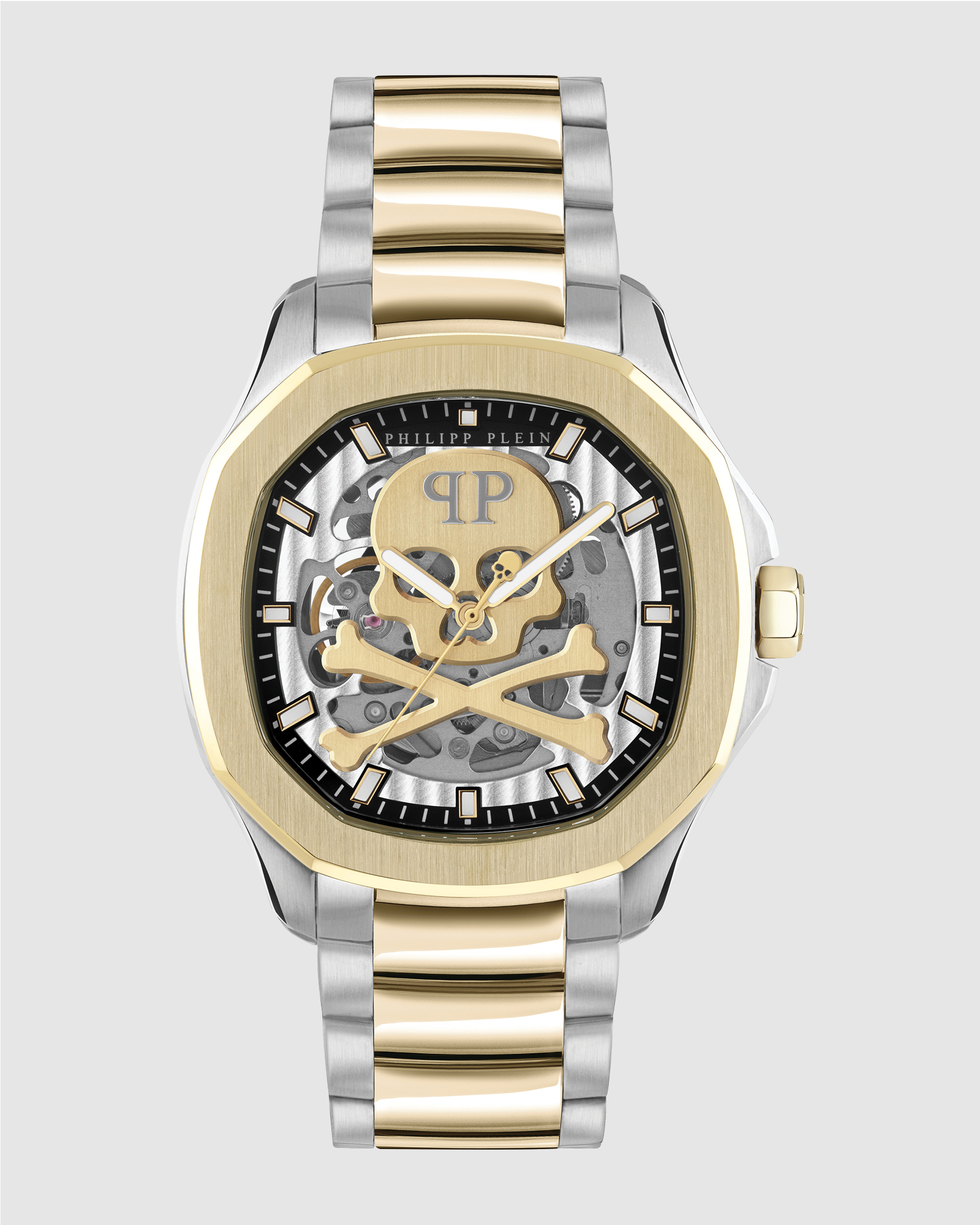 Skeleton Spectre 42mm Gold Case Silver Bracelet