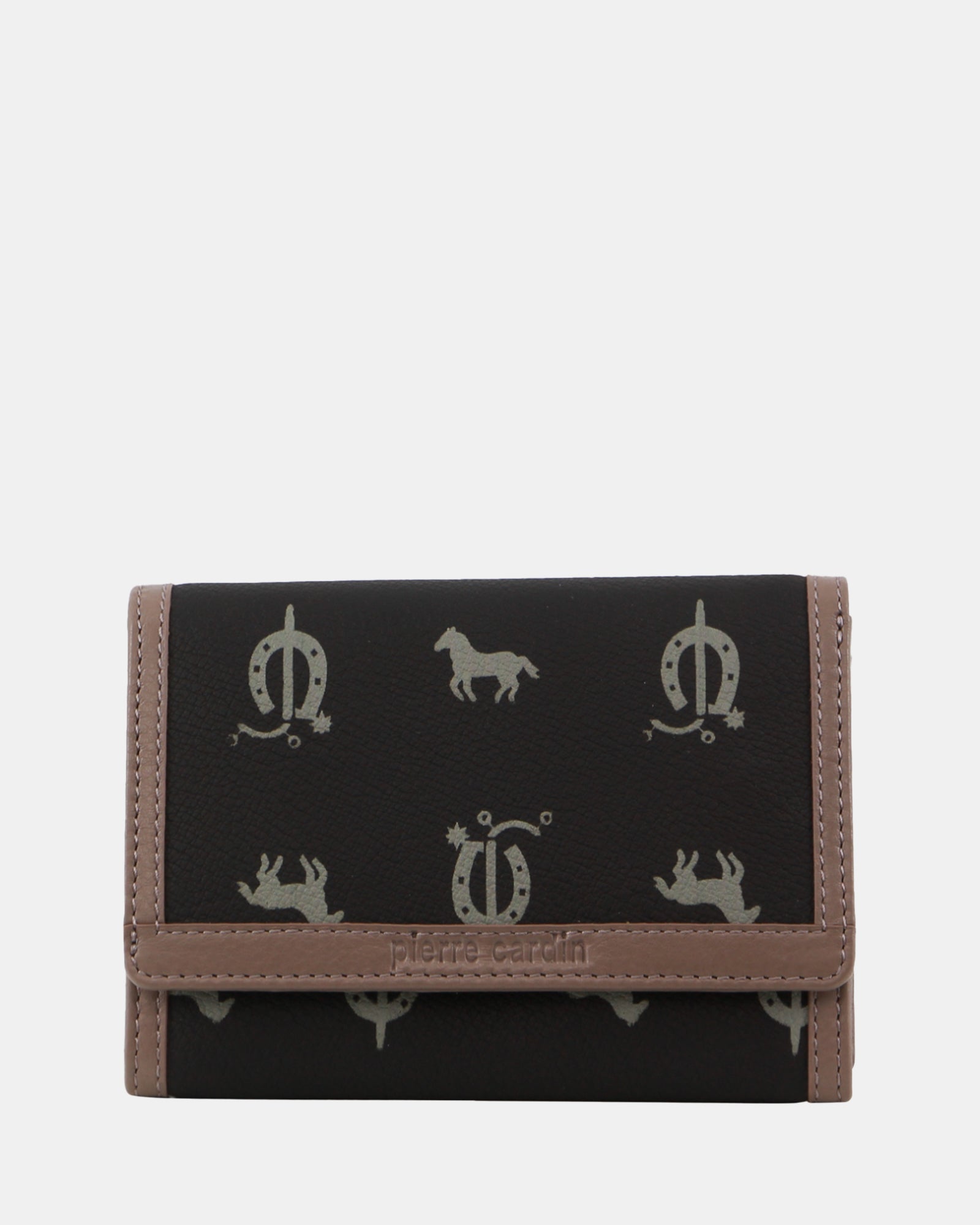Pierre Cardin Canvas Print/Leather Trim Bi-Fold Flap Wallet
