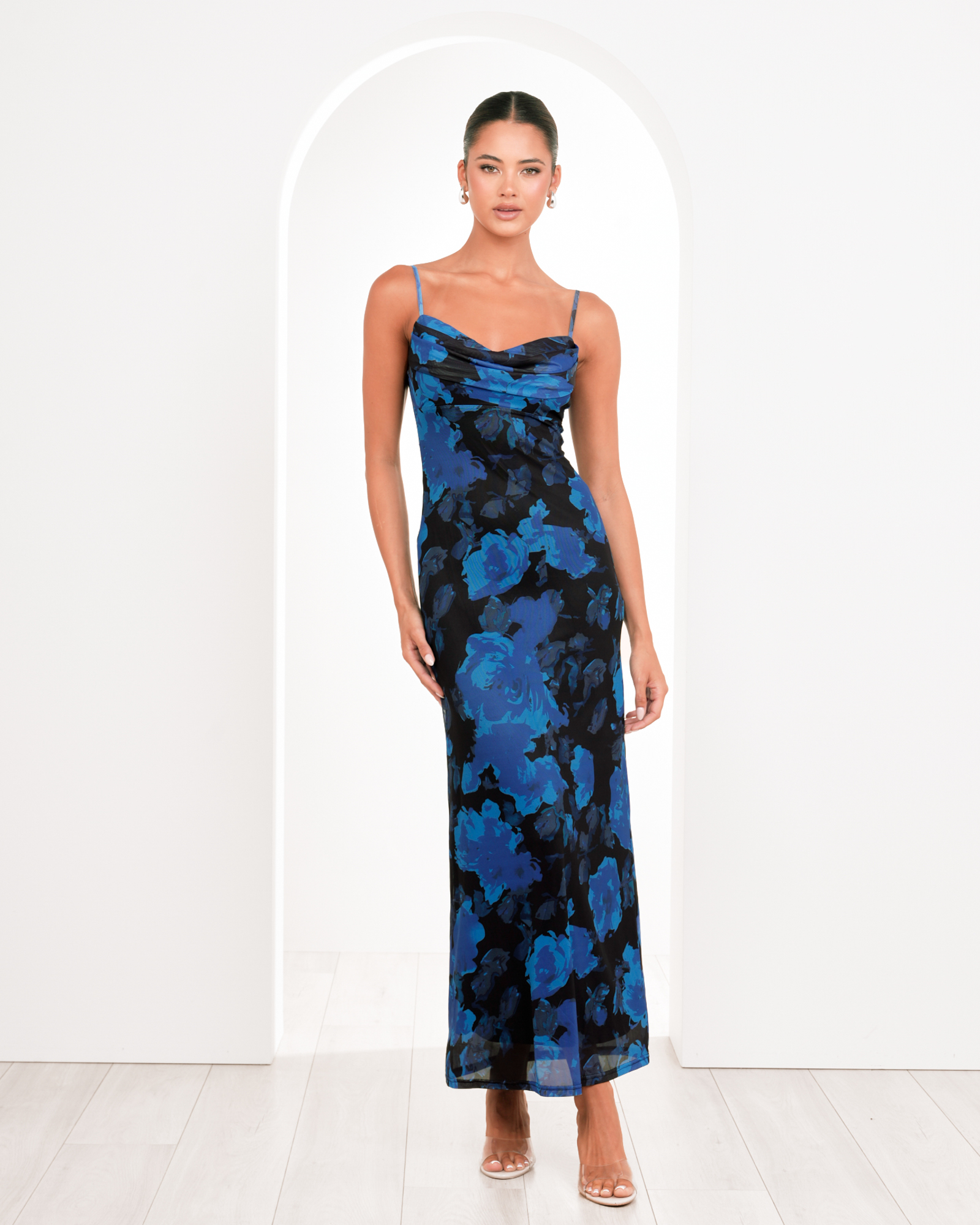 Kendra Cowl Neck Mesh Dress