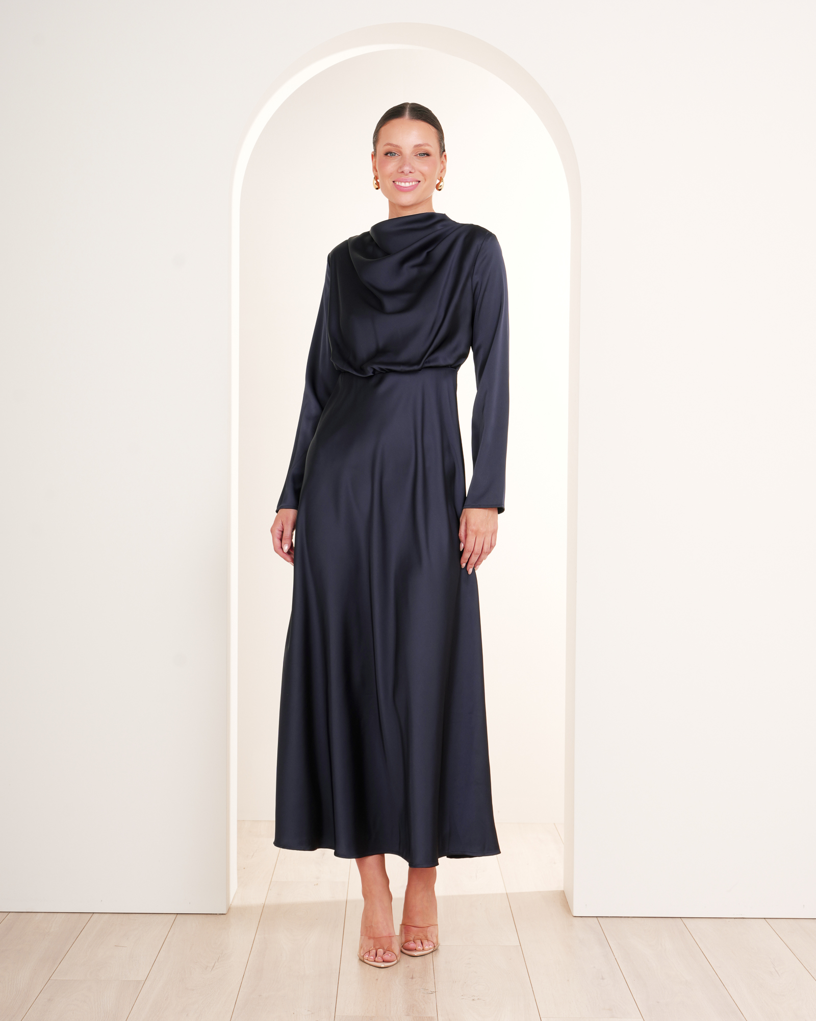Dina Long Sleeve Satin Dress
