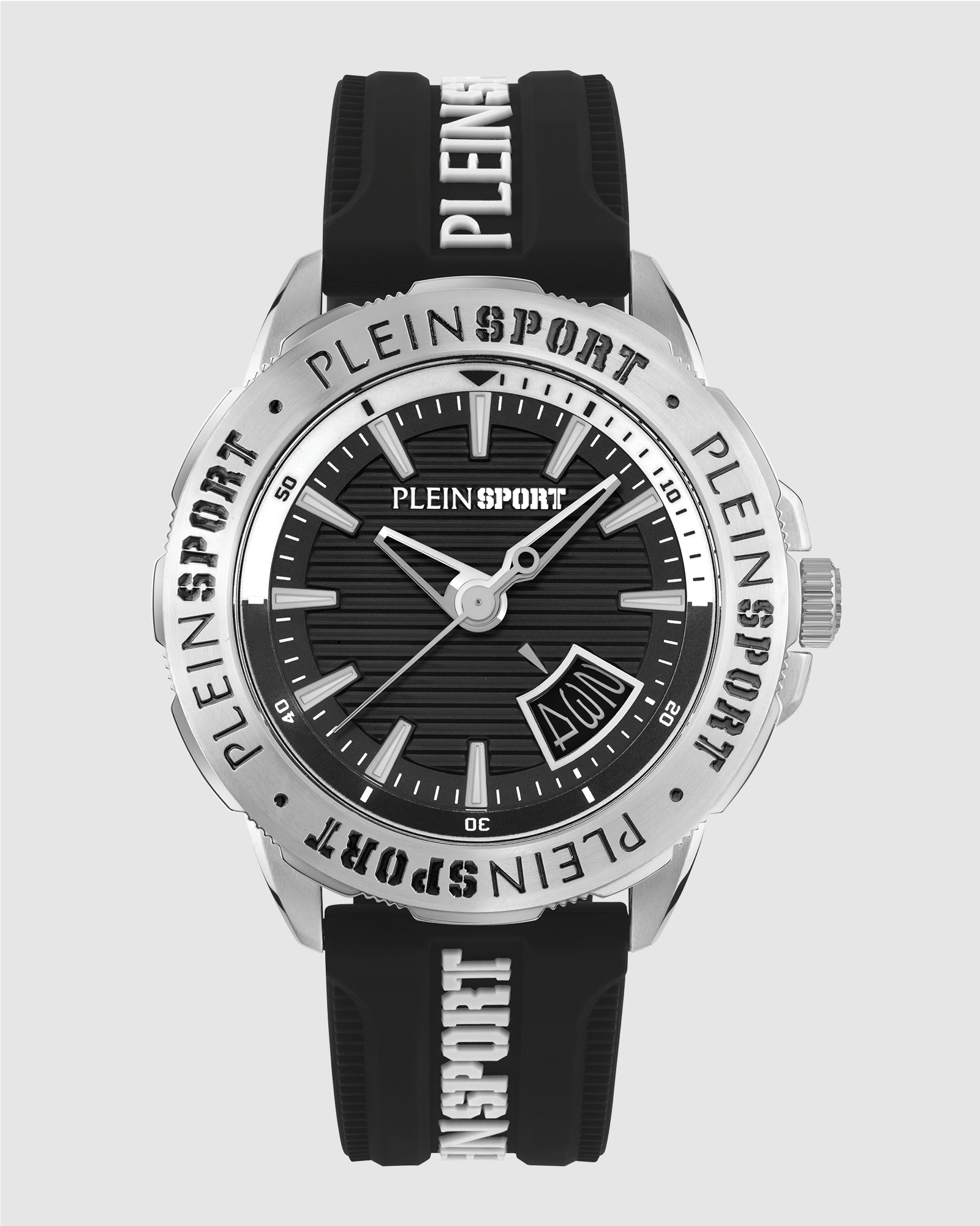 Plein Rampage 44mm Black dial and Black White Silicone strap