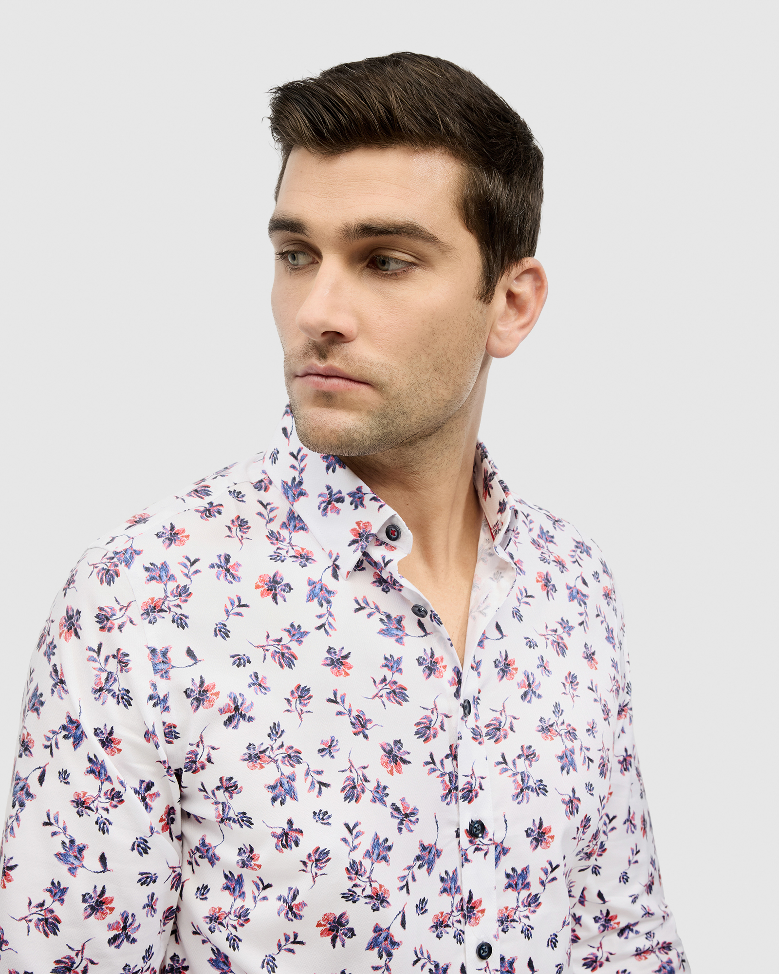 Two-tone Floral Print Long Sleeve Shirt