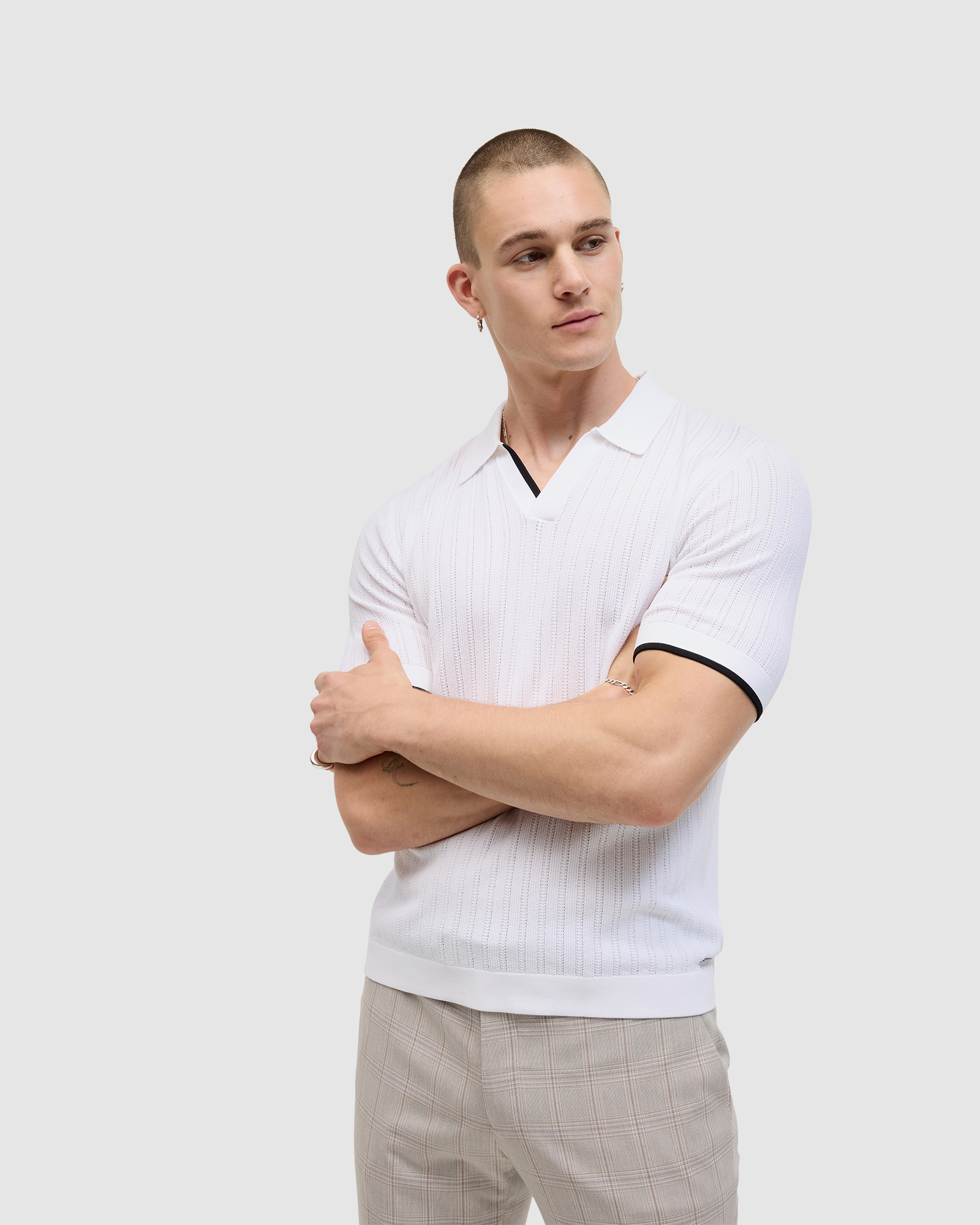 Anderson Stripe Texture Knit Polo