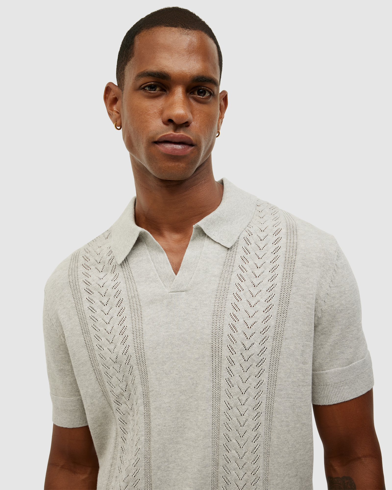 Pointelle Panelled Trophy Neck Knit