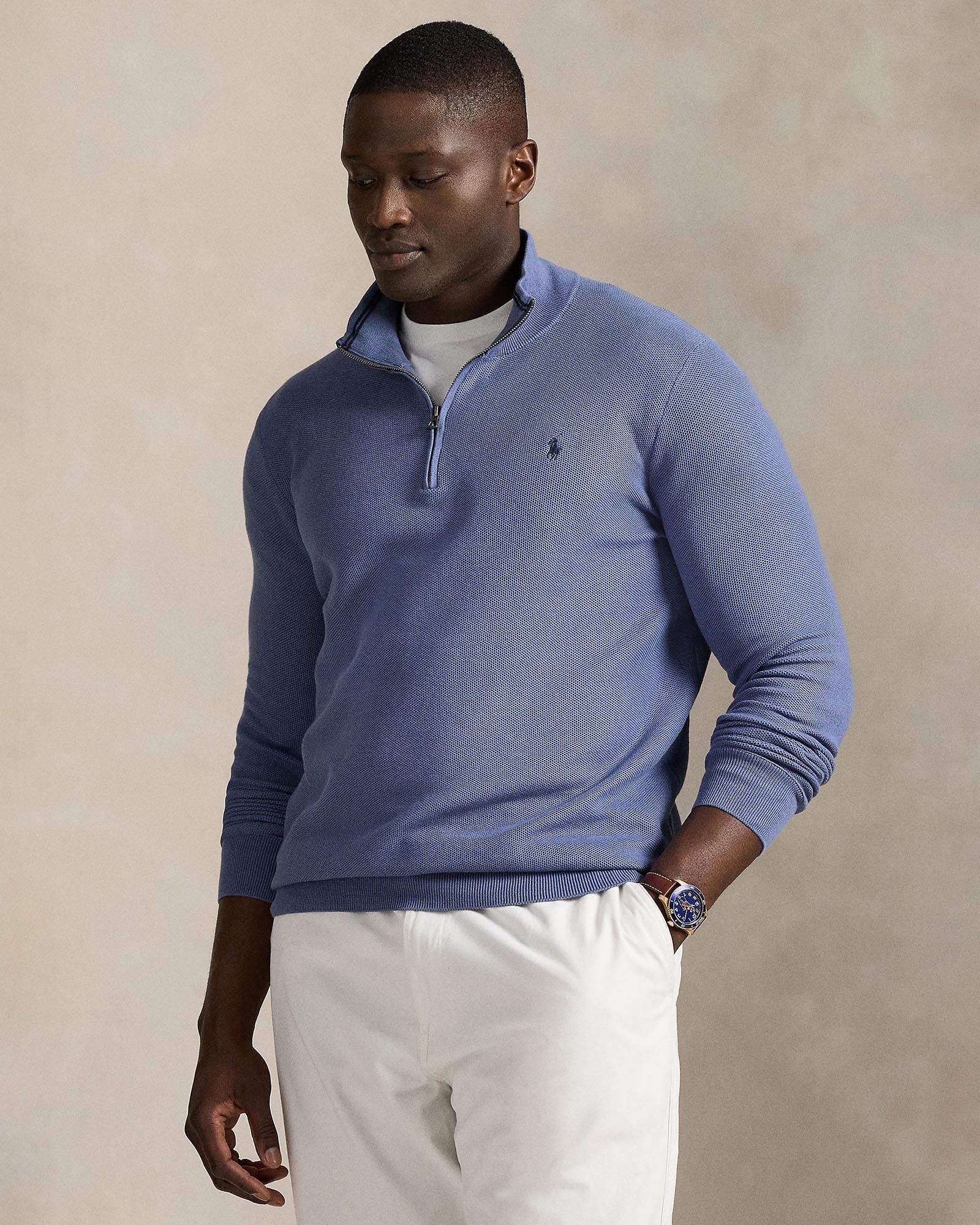 ICONIC EXCLUSIVE - Big & Tall - Mesh-Knit Cotton Quarter-Zip Sweater
