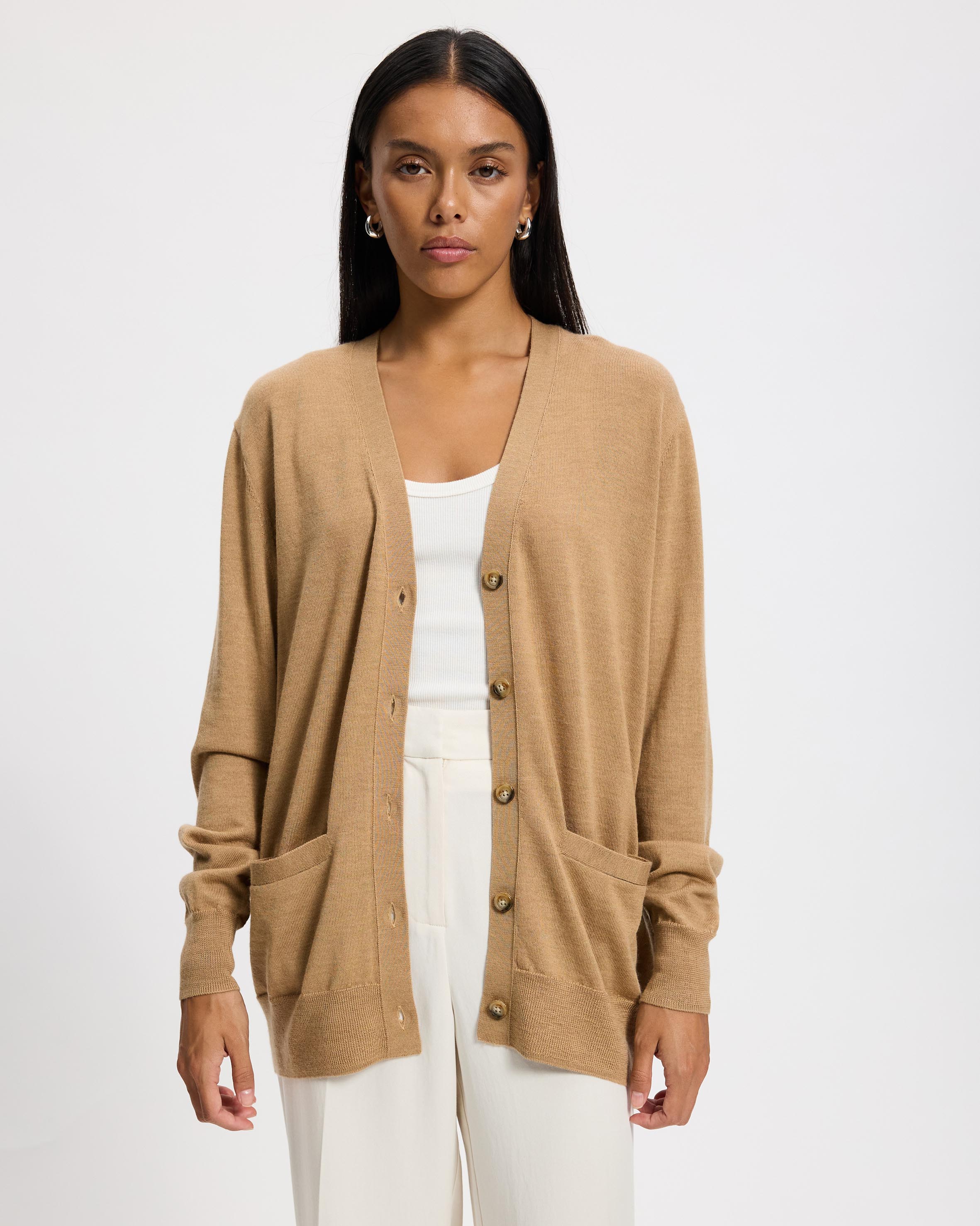 Wool V-Neck Long Cardigan