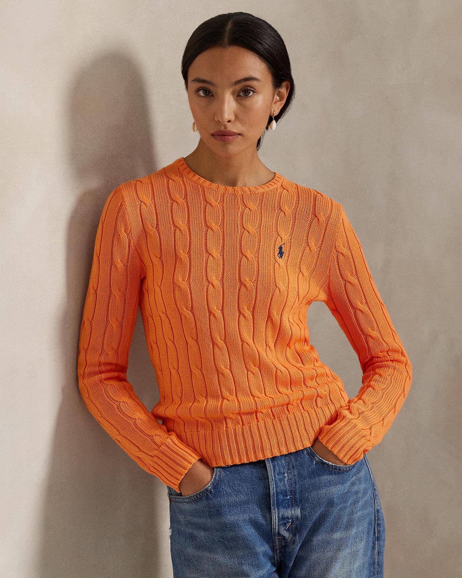 Cable-Knit Cotton Crewneck Sweater