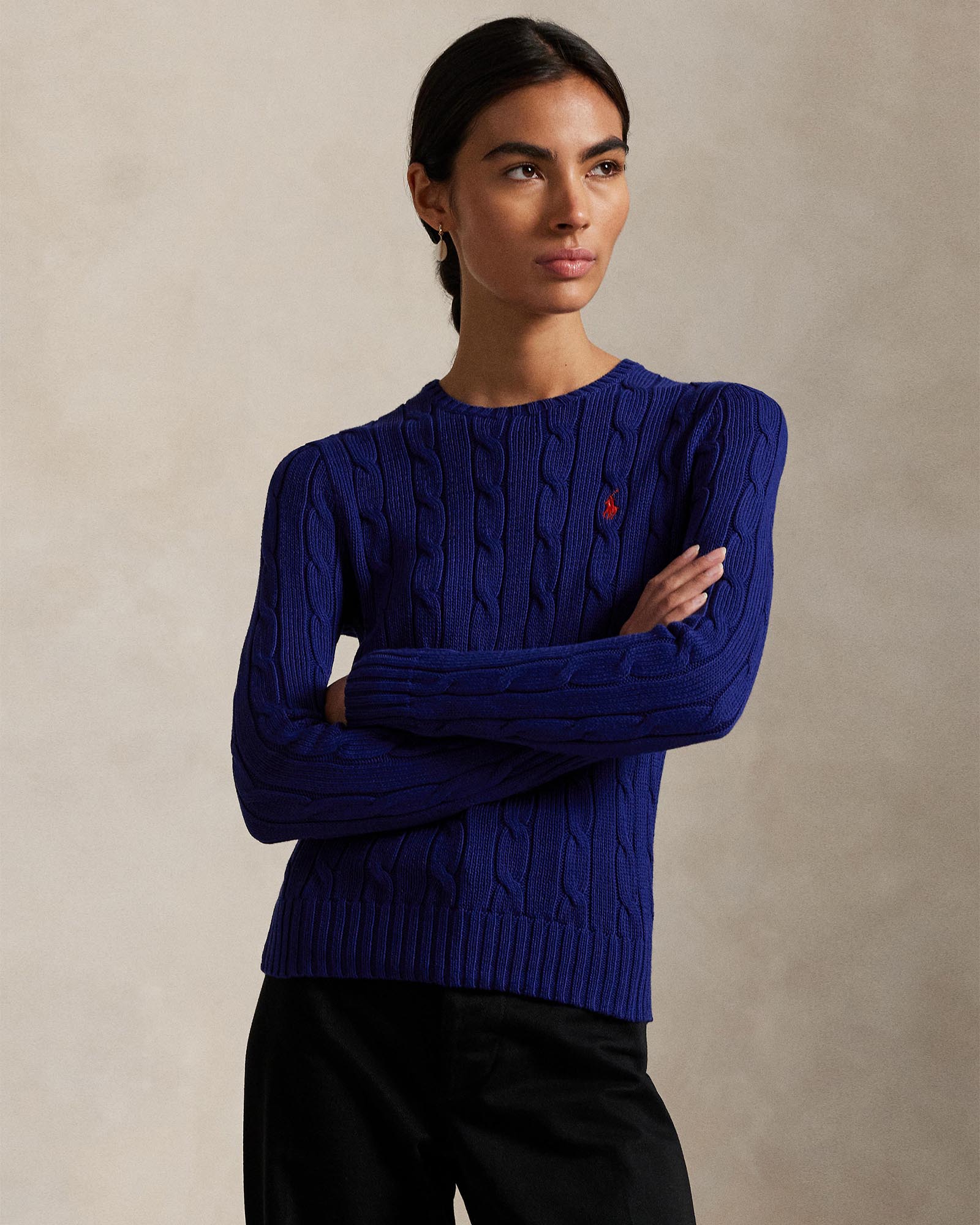 Cable-Knit Cotton Crewneck Sweater