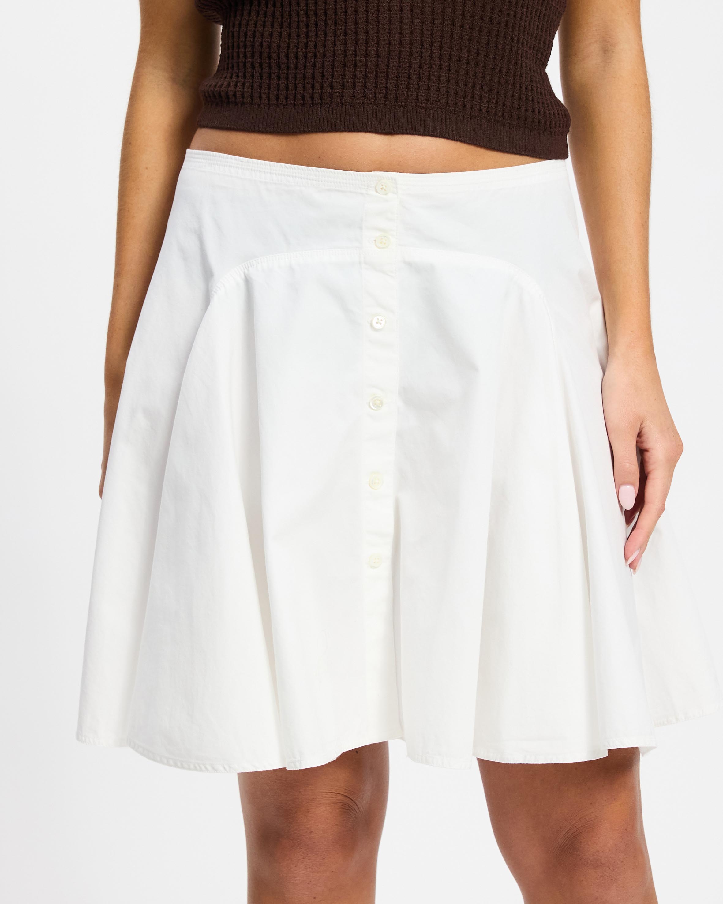 Button-Front Panelled Cotton Skirt