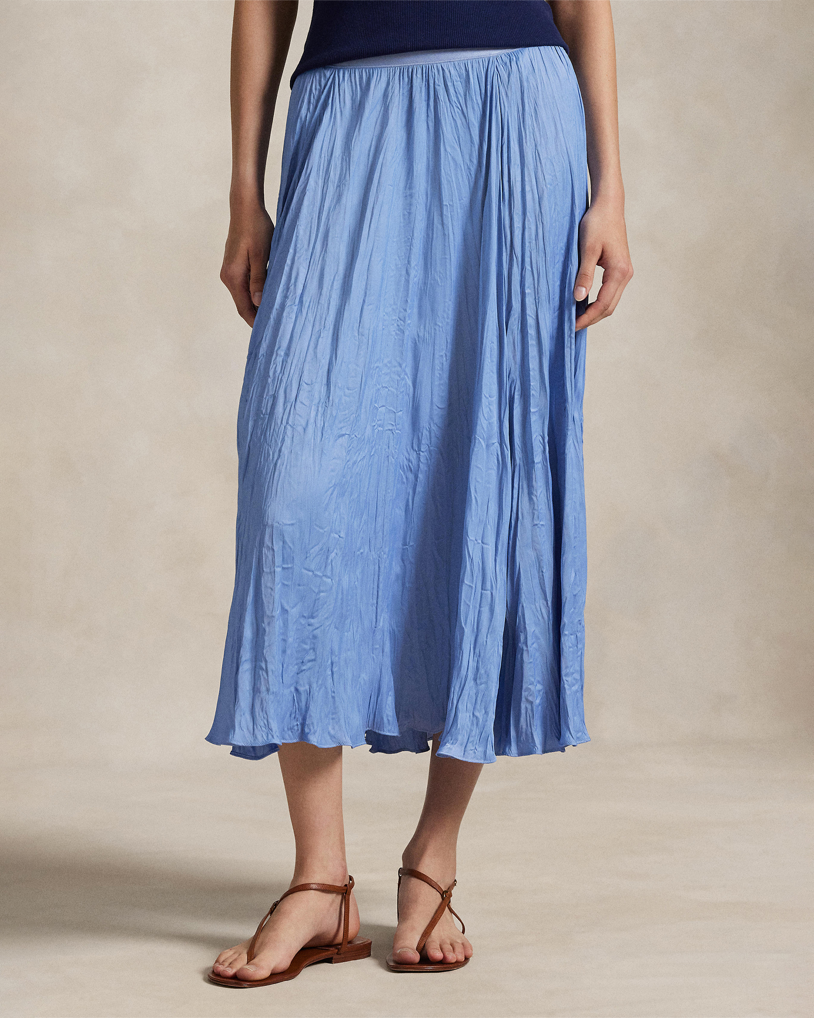 Crinkled Satin A-Line Skirt