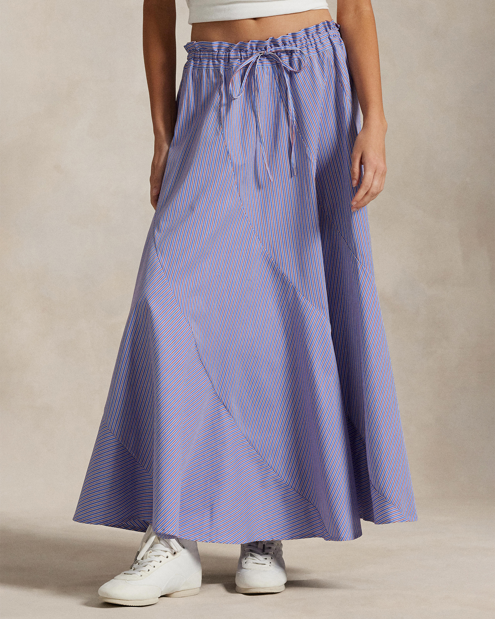 Striped Cotton Drawstring Maxi Skirt