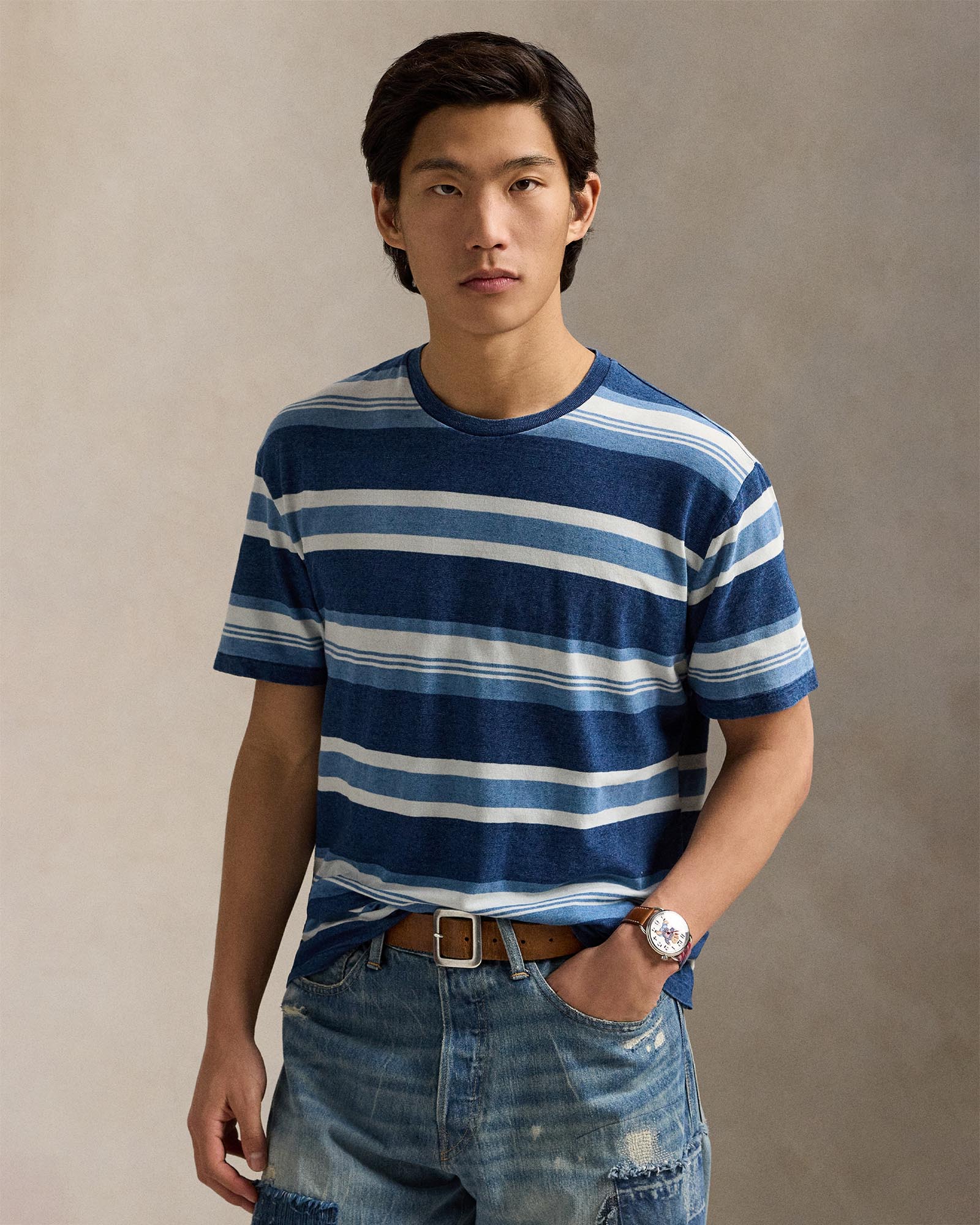 Classic Fit Striped Cotton-Linen T-Shirt