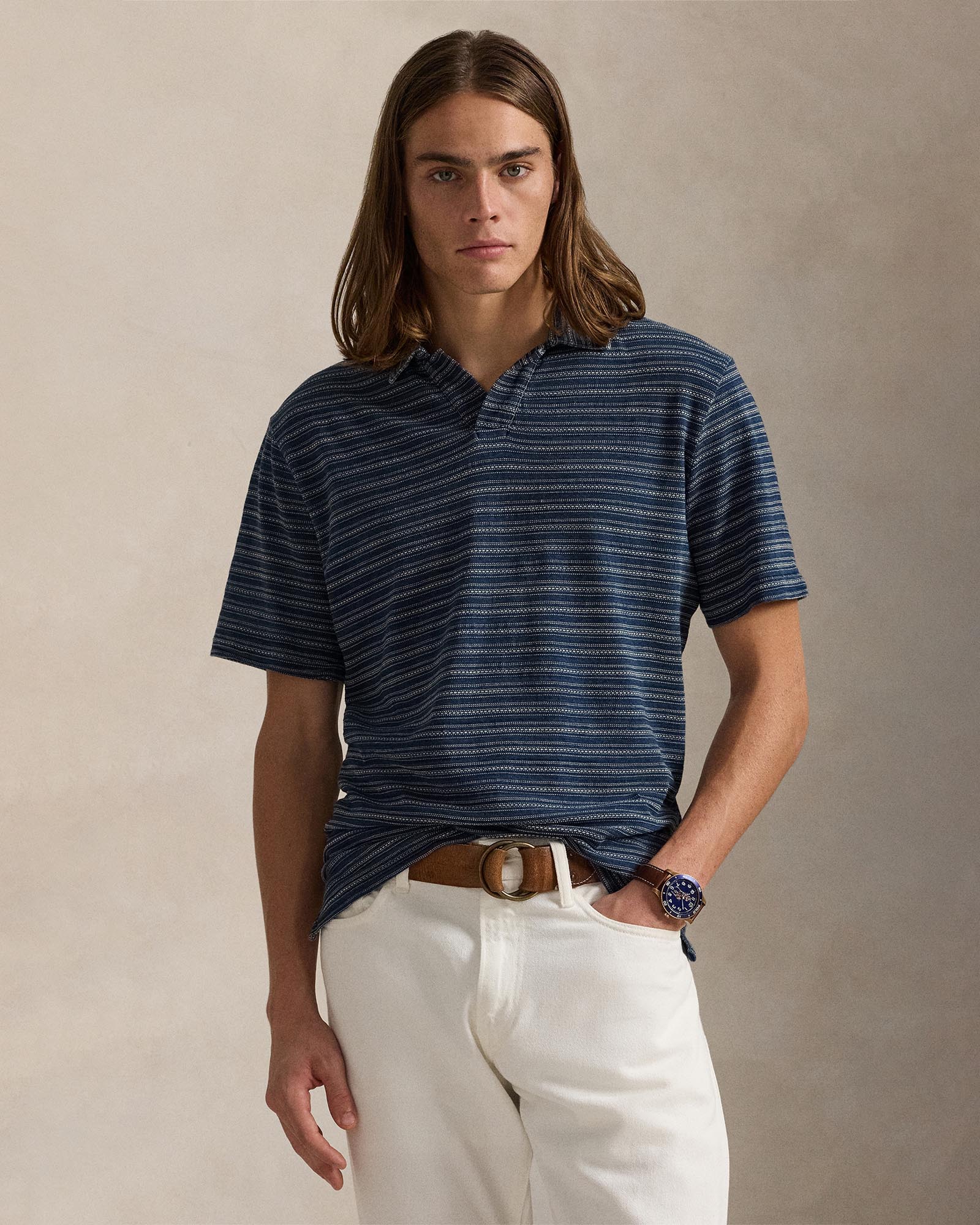 Standard Fit Striped Jersey Polo Shirt