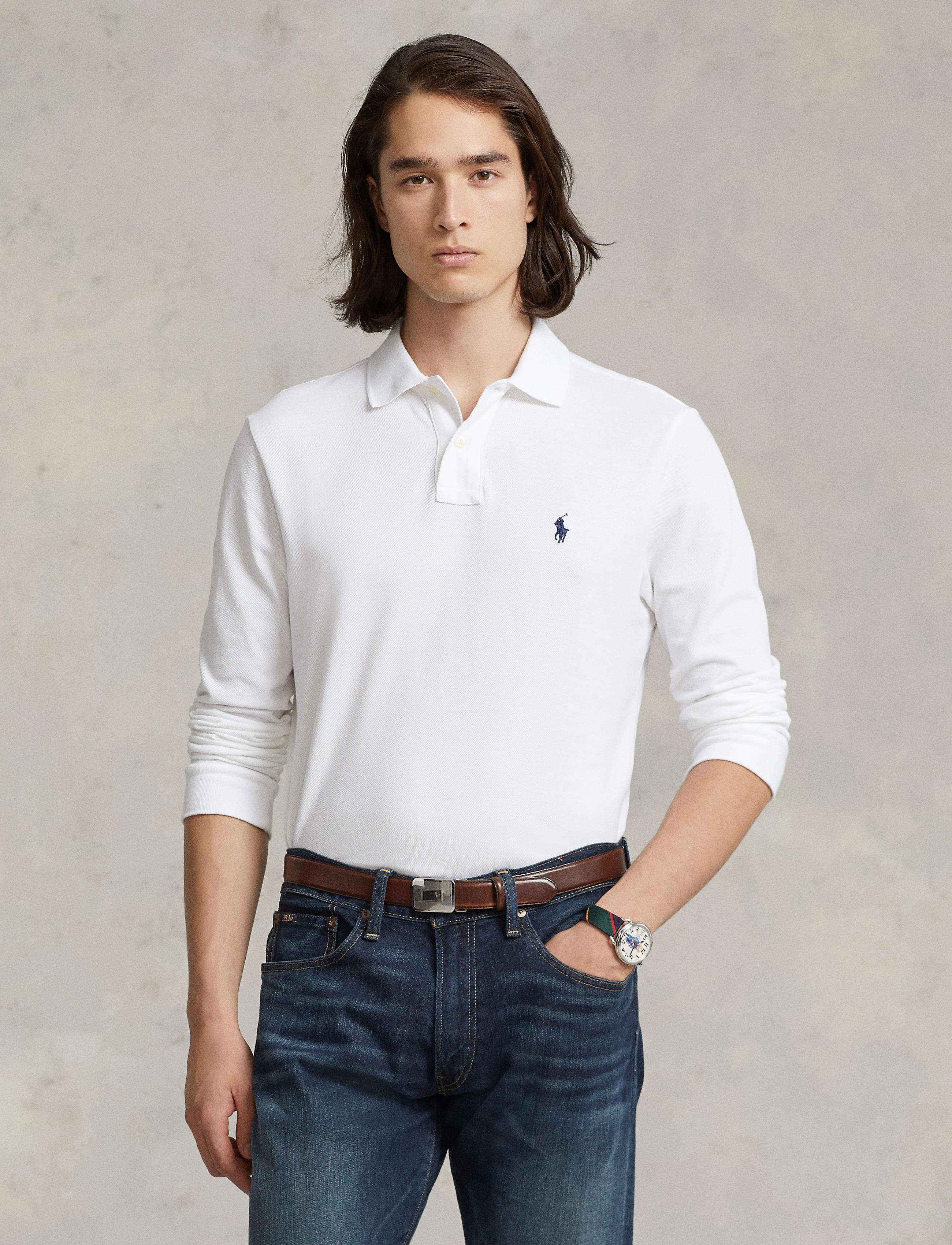 Long Sleeve Knit Basic Mesh Polo