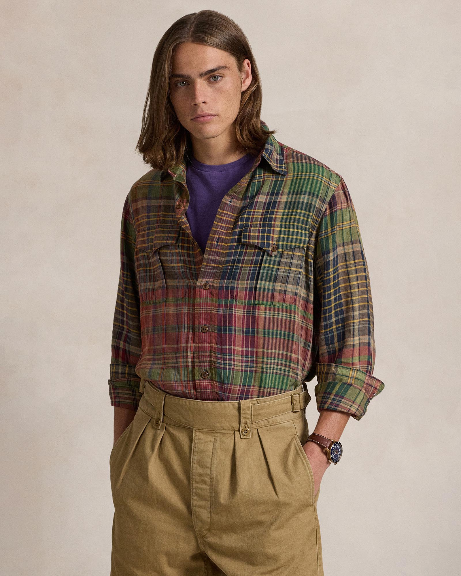 Classic Fit Plaid Linen Workshirt