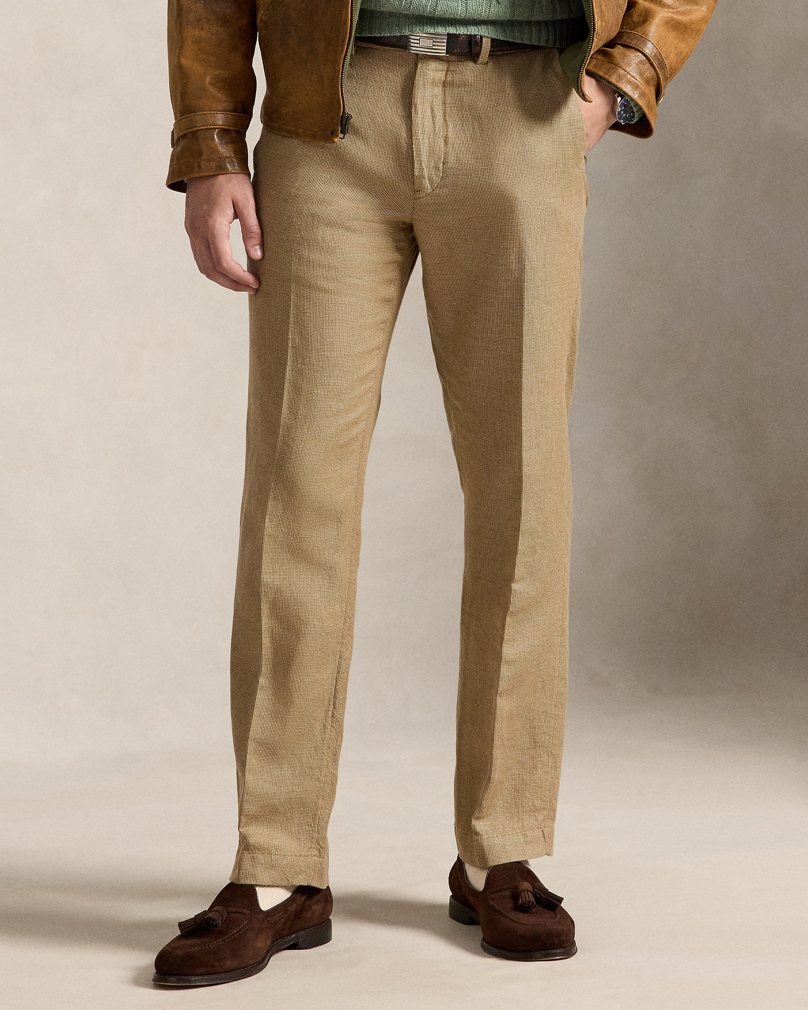 Straight Fit Houndstooth Twill Pants