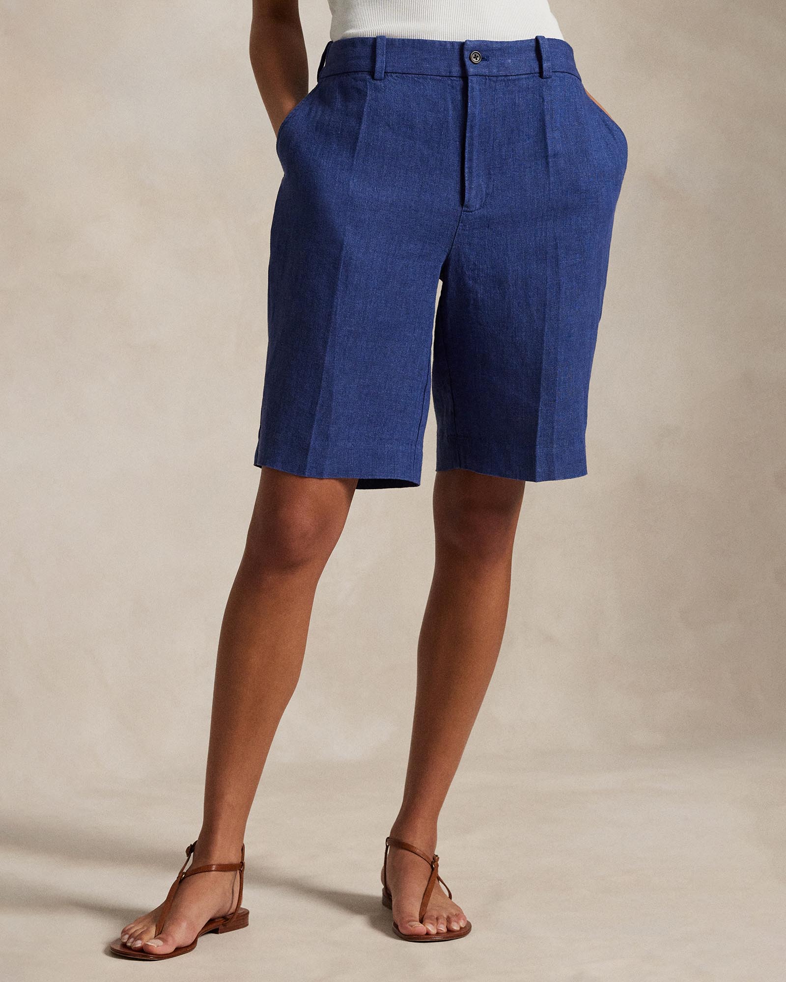Long Pleated Linen Shorts