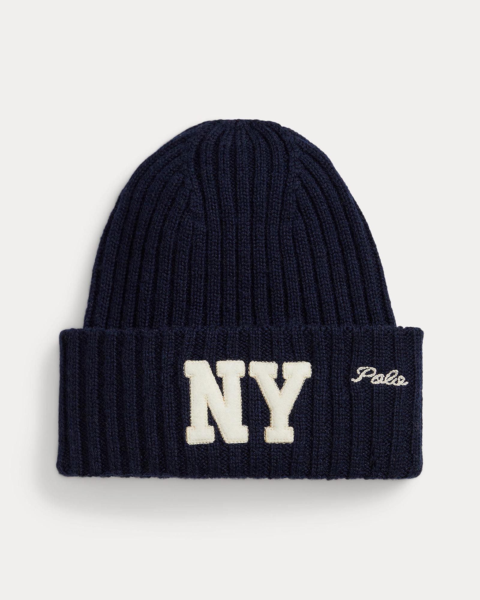 NY Patch Rib-Knit Wool Beanie