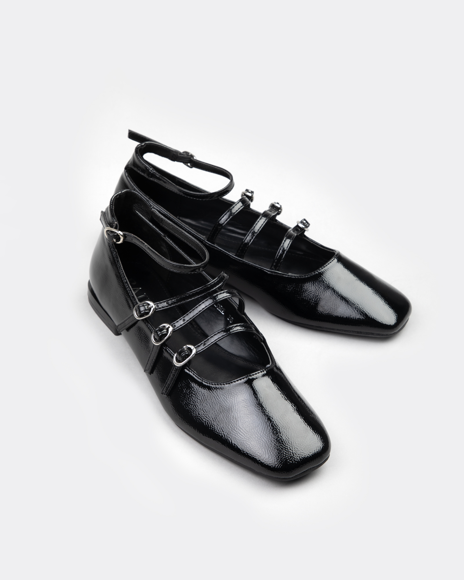 Galore Ankle strap ballet pumps in black