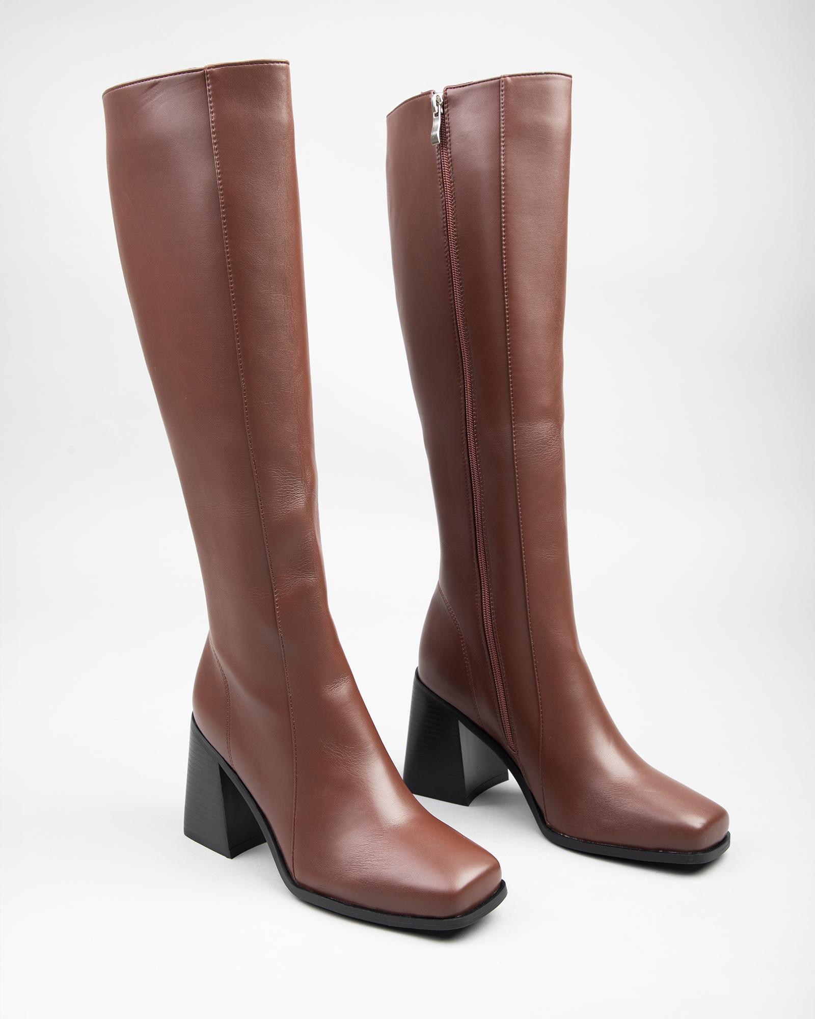 Sterling high block heeled knee boots in Brown