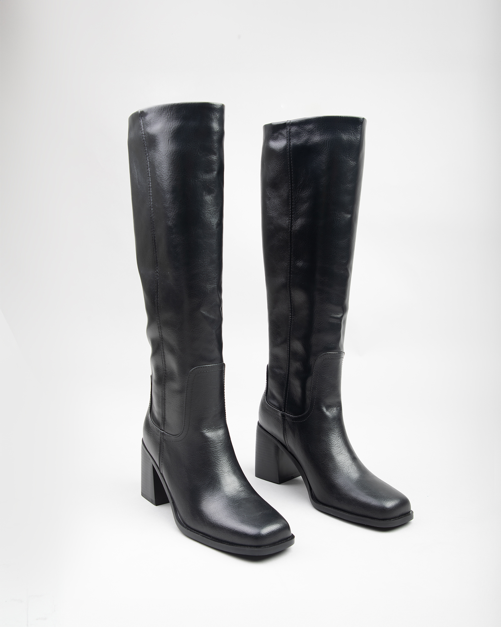Rapid high block heeled knee boots in Black