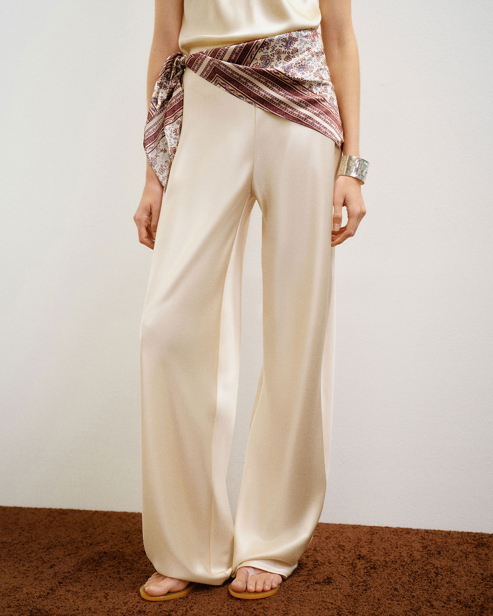 Gale Satin Mid Rise Bias Pants