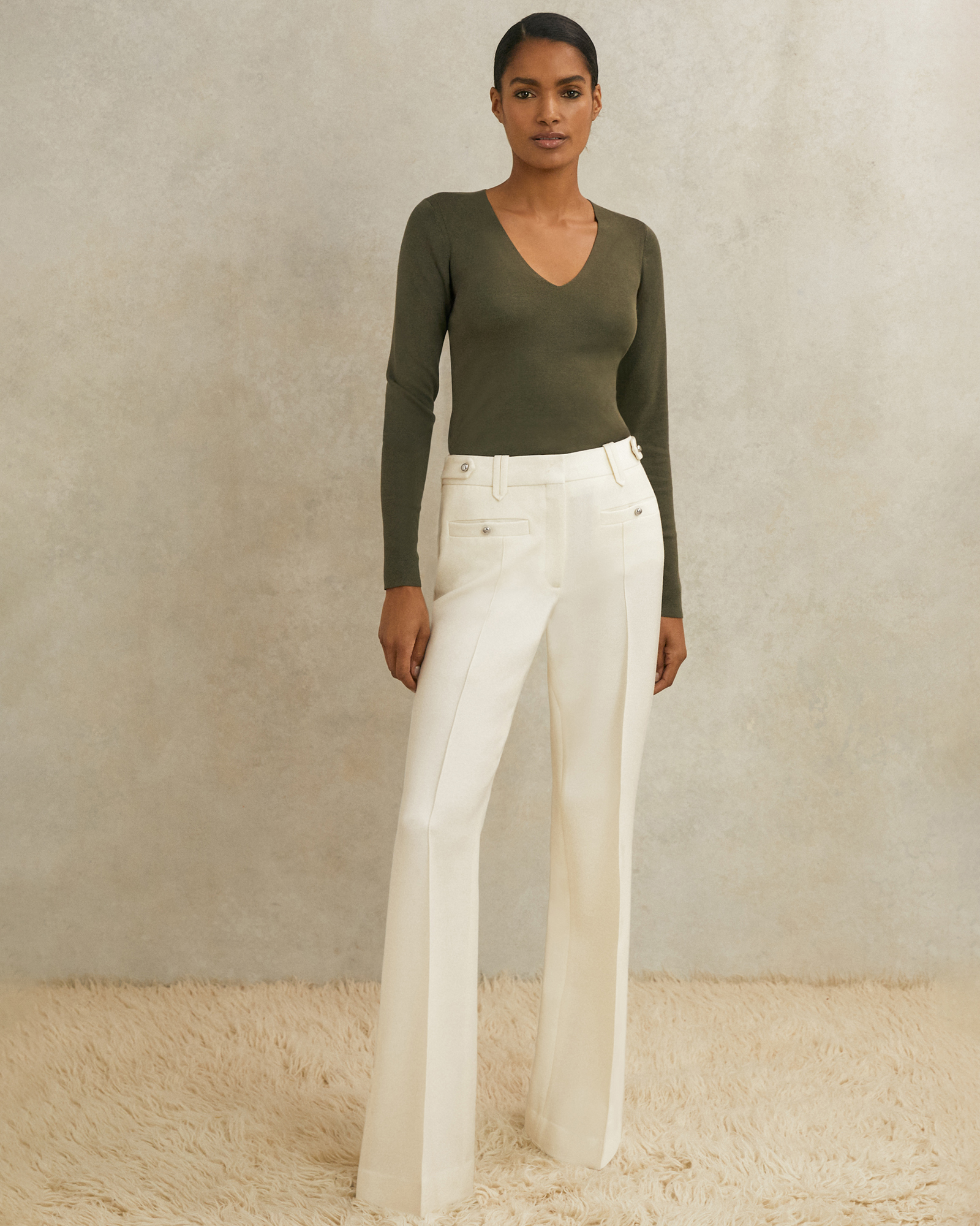 ATELIER Athena Wool Stud Flared Trousers