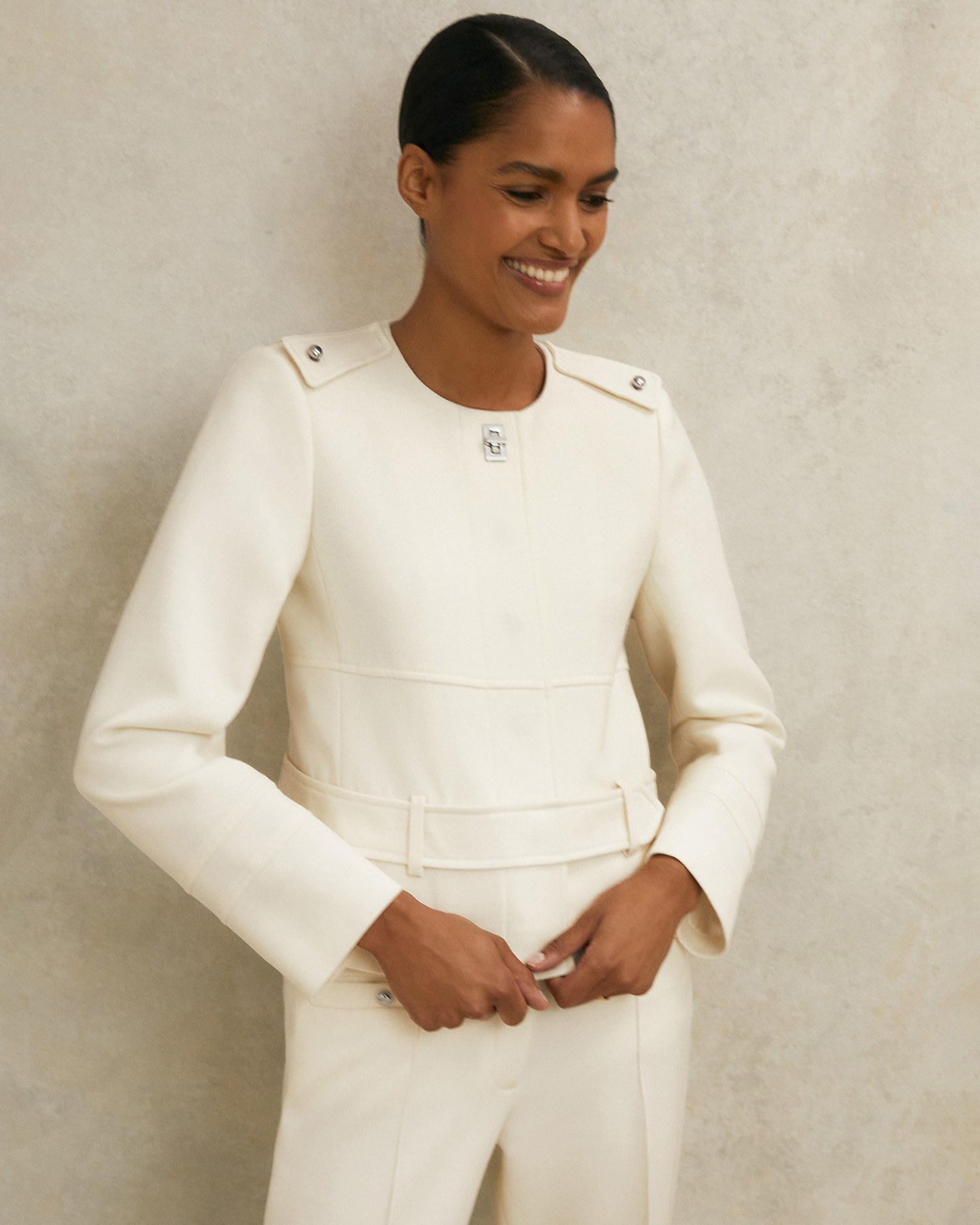 ATELIER - Athena Wool Collarless Belted Jacket