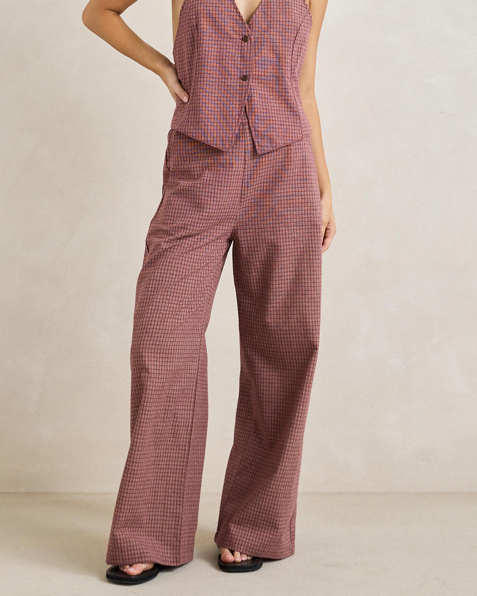 Lucy Check Wide Leg Pants