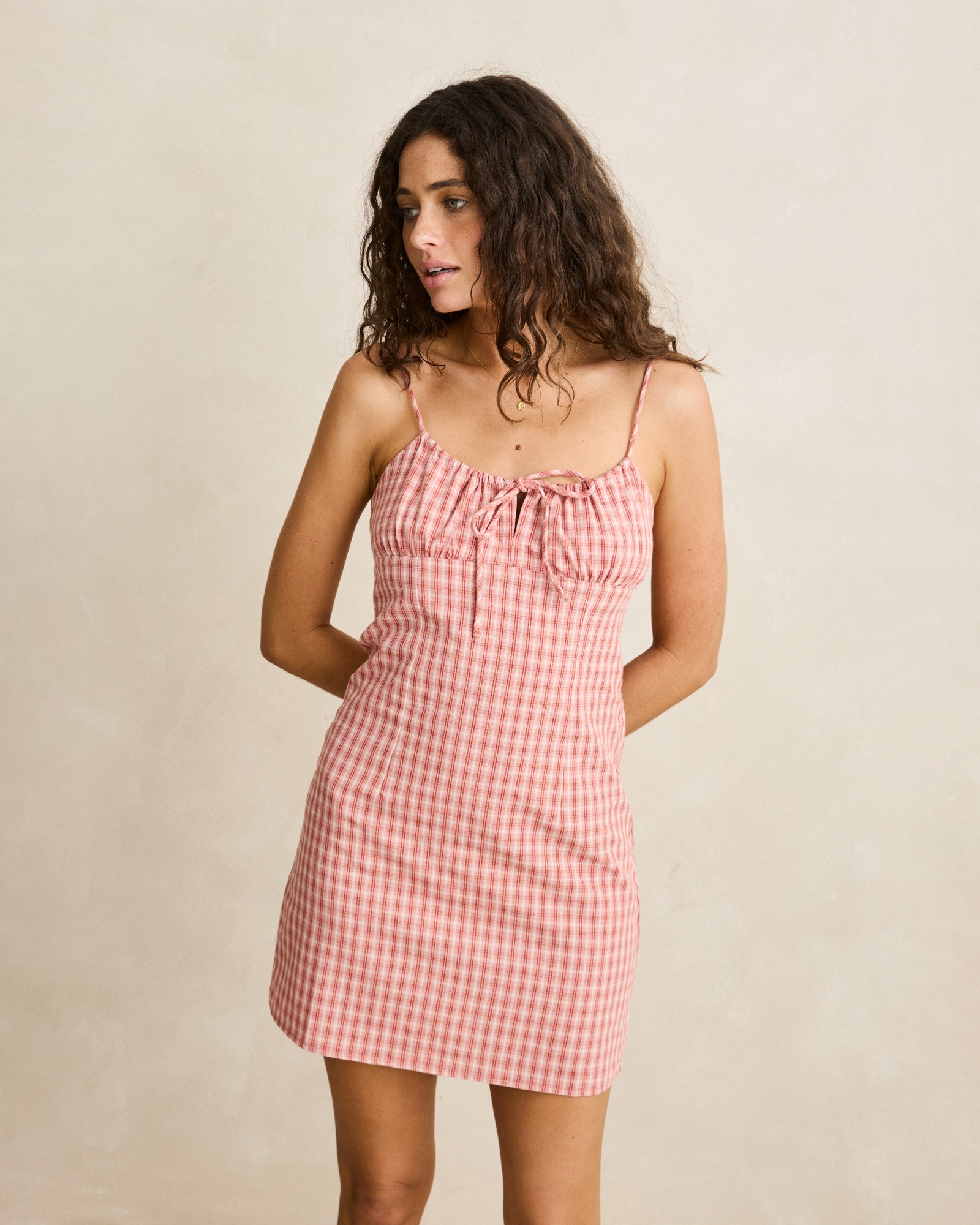 Kirra Check Gathered Mini Dress