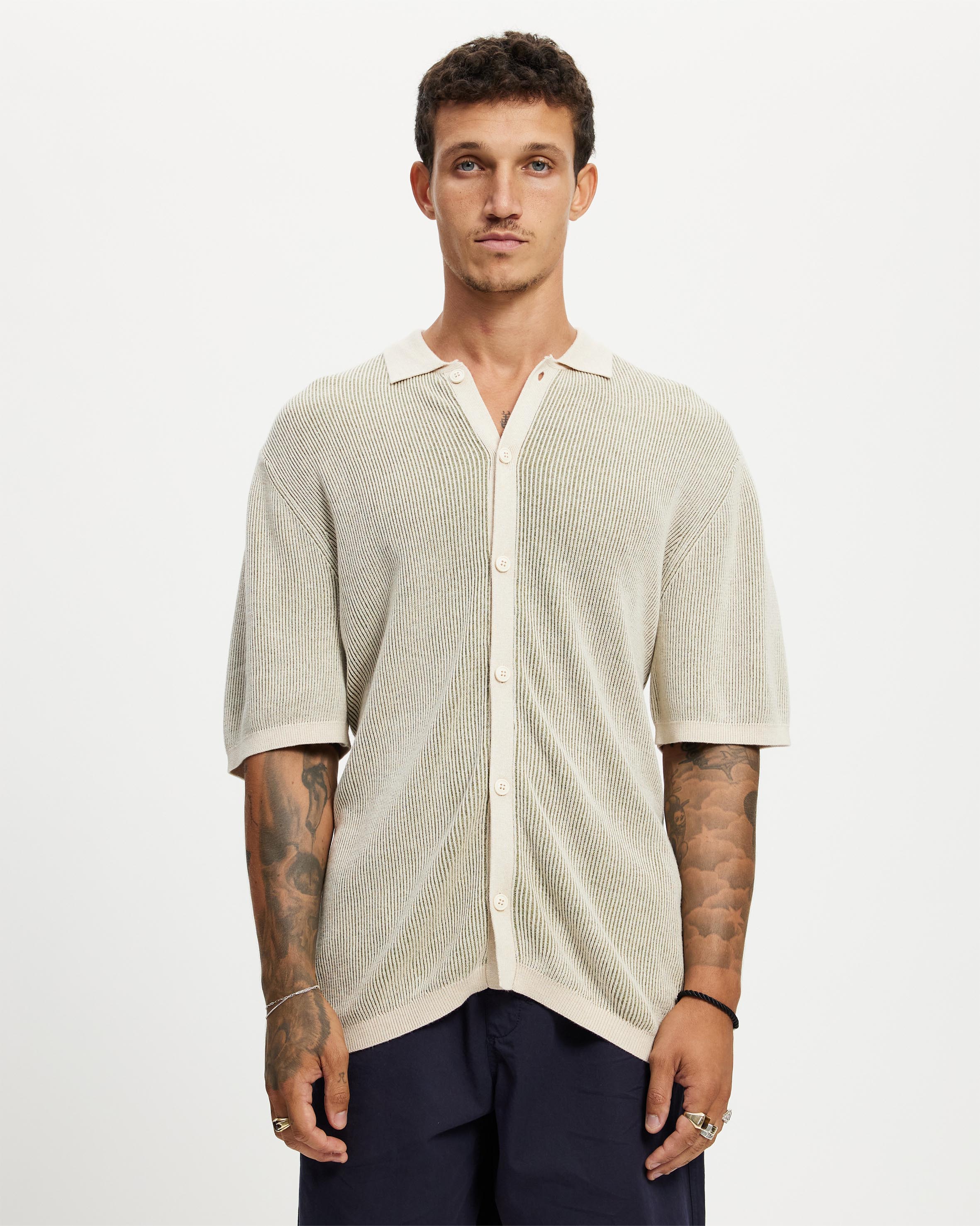 Hi Lo Knit Button Up Shirt