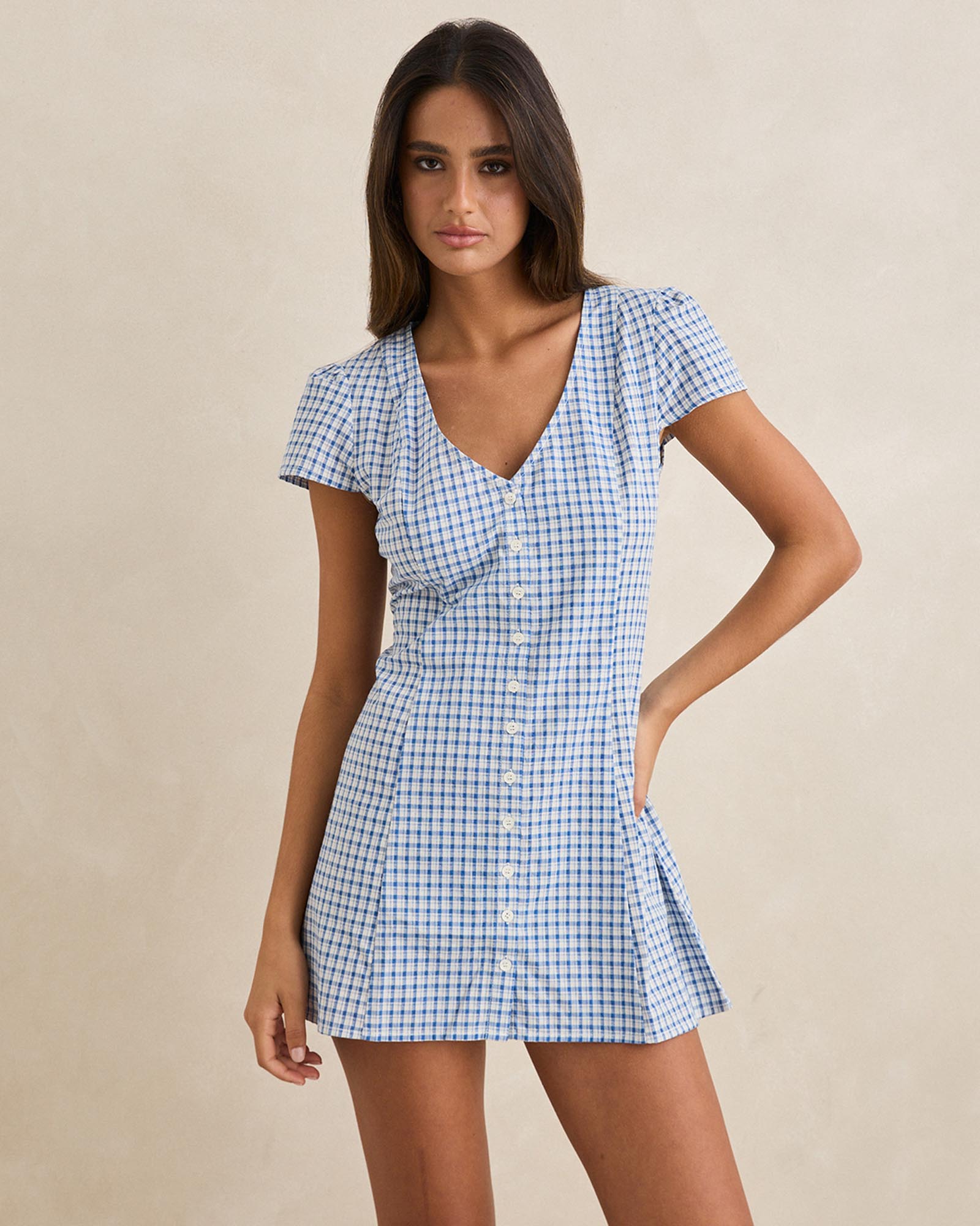 Lola Check Cap Sleeve Mini Dress