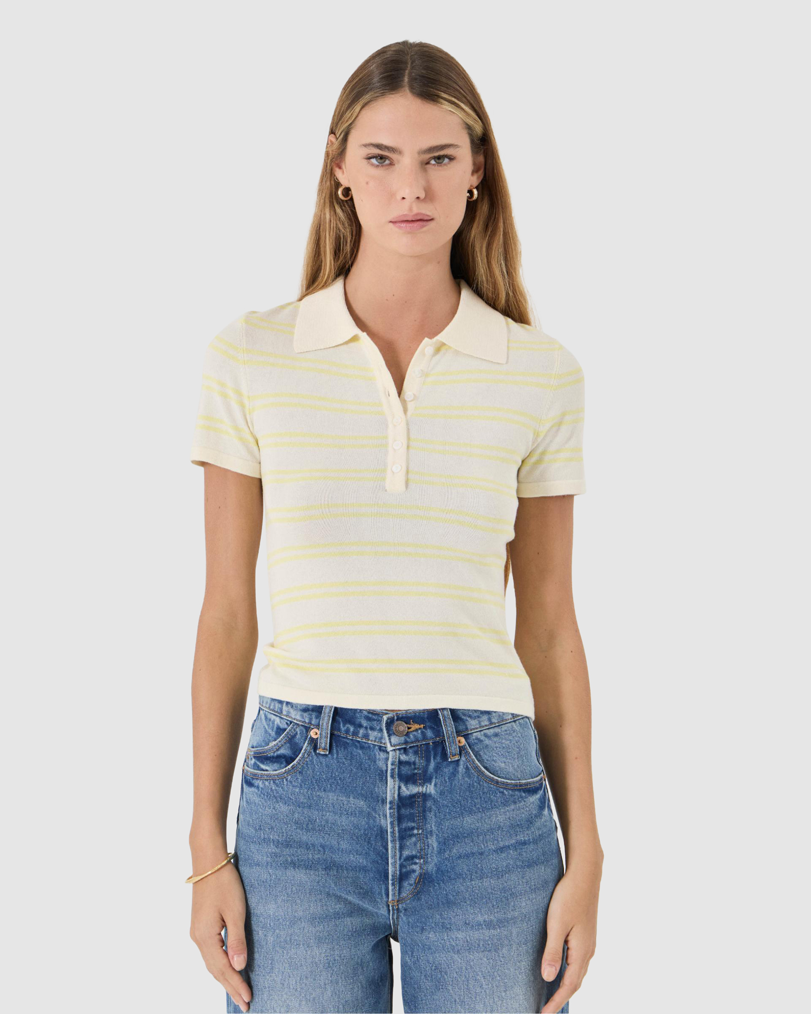 Lady Knit Polo Top - Pale Yellow