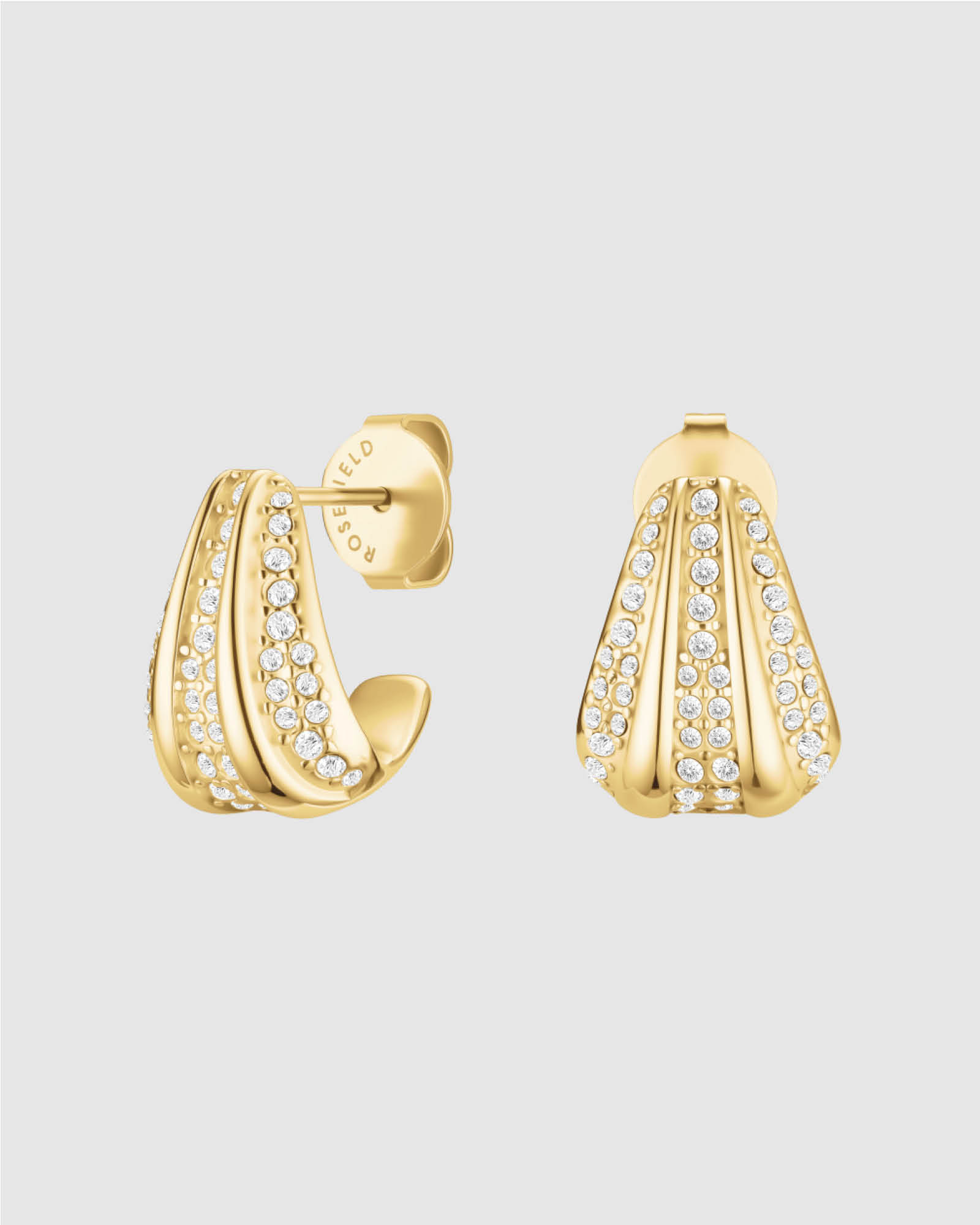 Pavé Striped Gold-Tone Stud Earrings