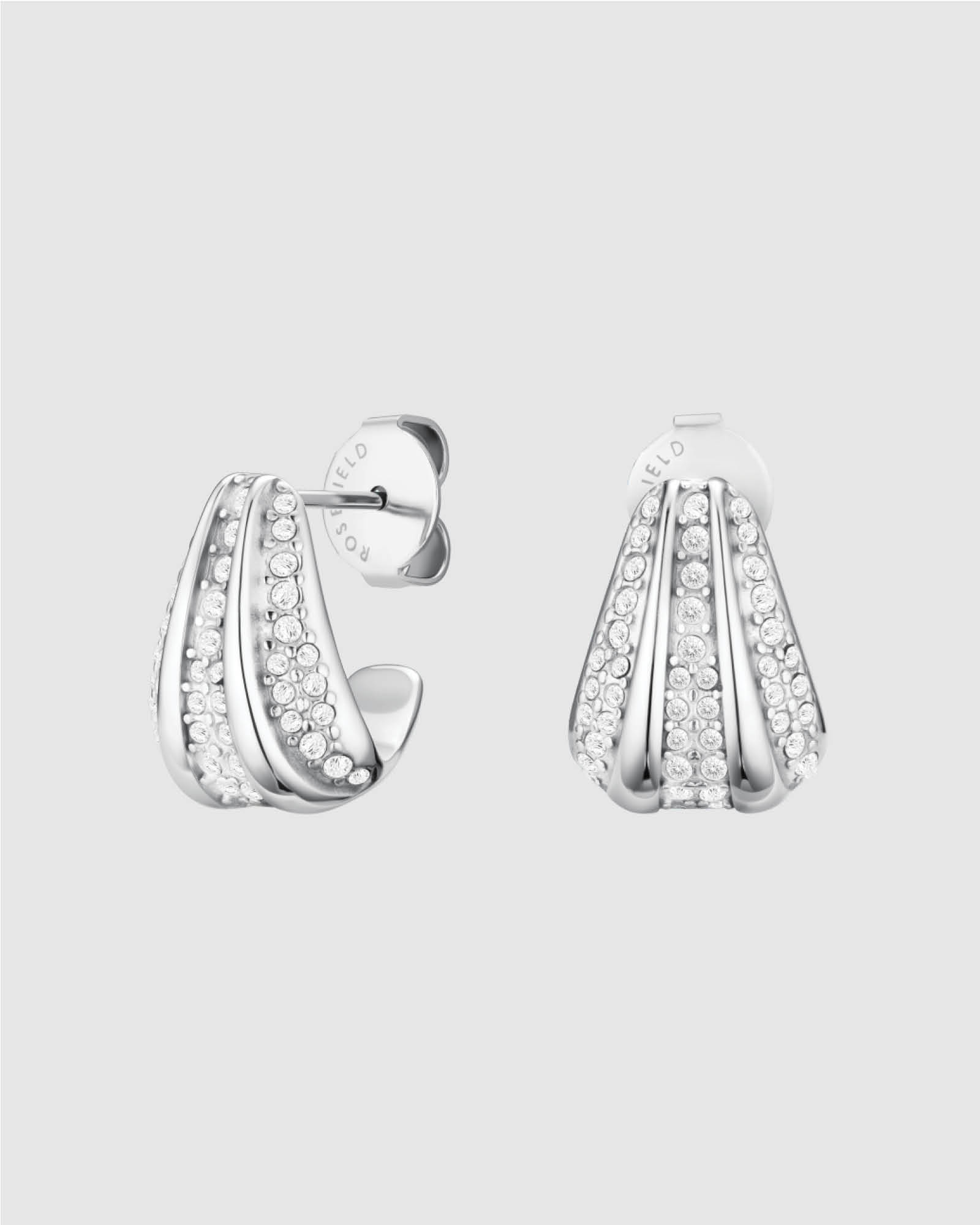 Pavé Striped Silver-Tone Stud Earrings