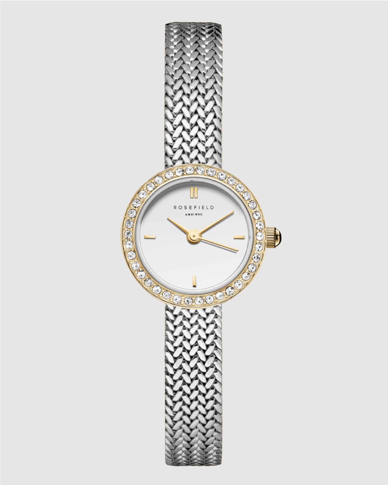 Mini Small Edit Crystal Duotone Woven Mesh Watch